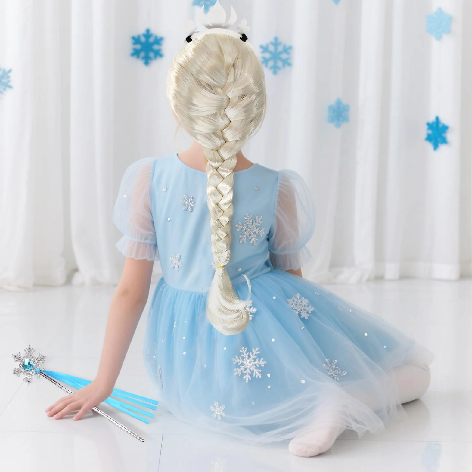 Princesse Dress Up Accessoires Filles Perruque Raiponce Couronne Diadème Baguette Fée Blonde Longue Tresse Enfant Cosplay Carnaval Fête