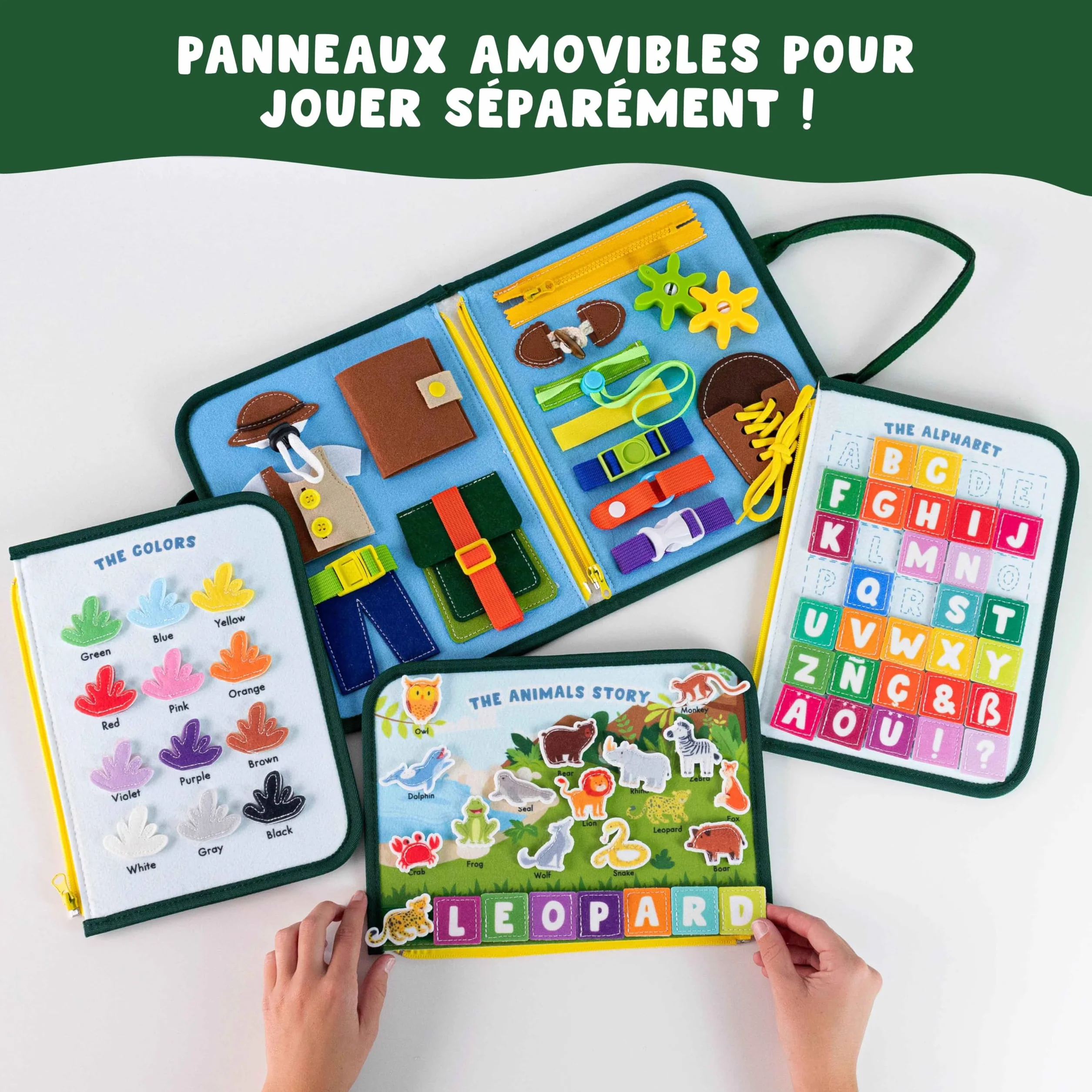 BONNYCO Busy Board Montessori Feutre, Jouet Educatif Motricité Fine, Cadeau Enfant 1-6 Ans
