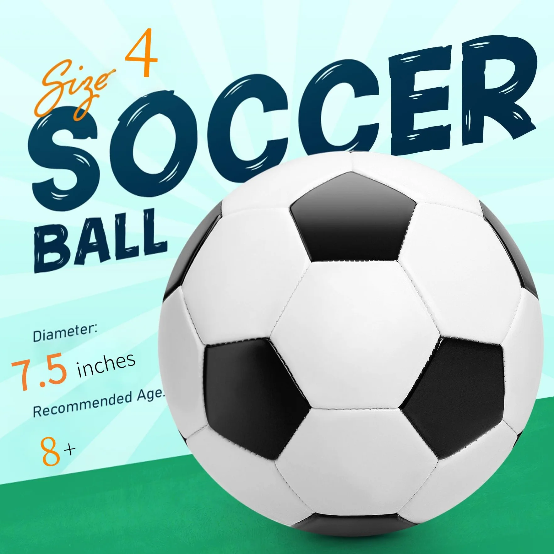 Ballon de Football Taille 4 pour Enfants 8-12 Ans Noir et Blanc avec Pompe