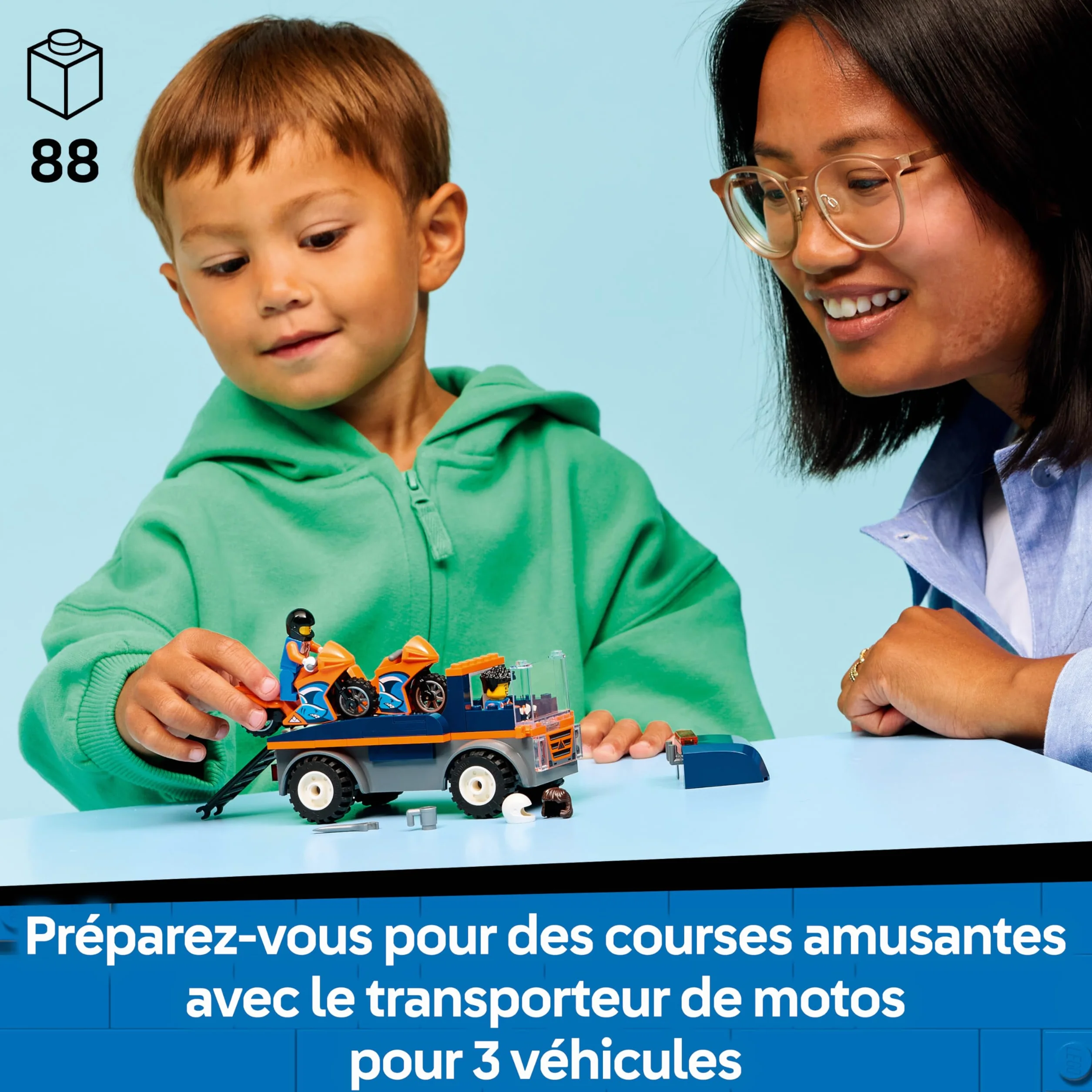 LEGO City Motorcycle Transporter 60491 Flatbed Truck with 2 Motorbikes 2 Minifigures Ramp Accessories Toy for 4+ Year Old Boys
