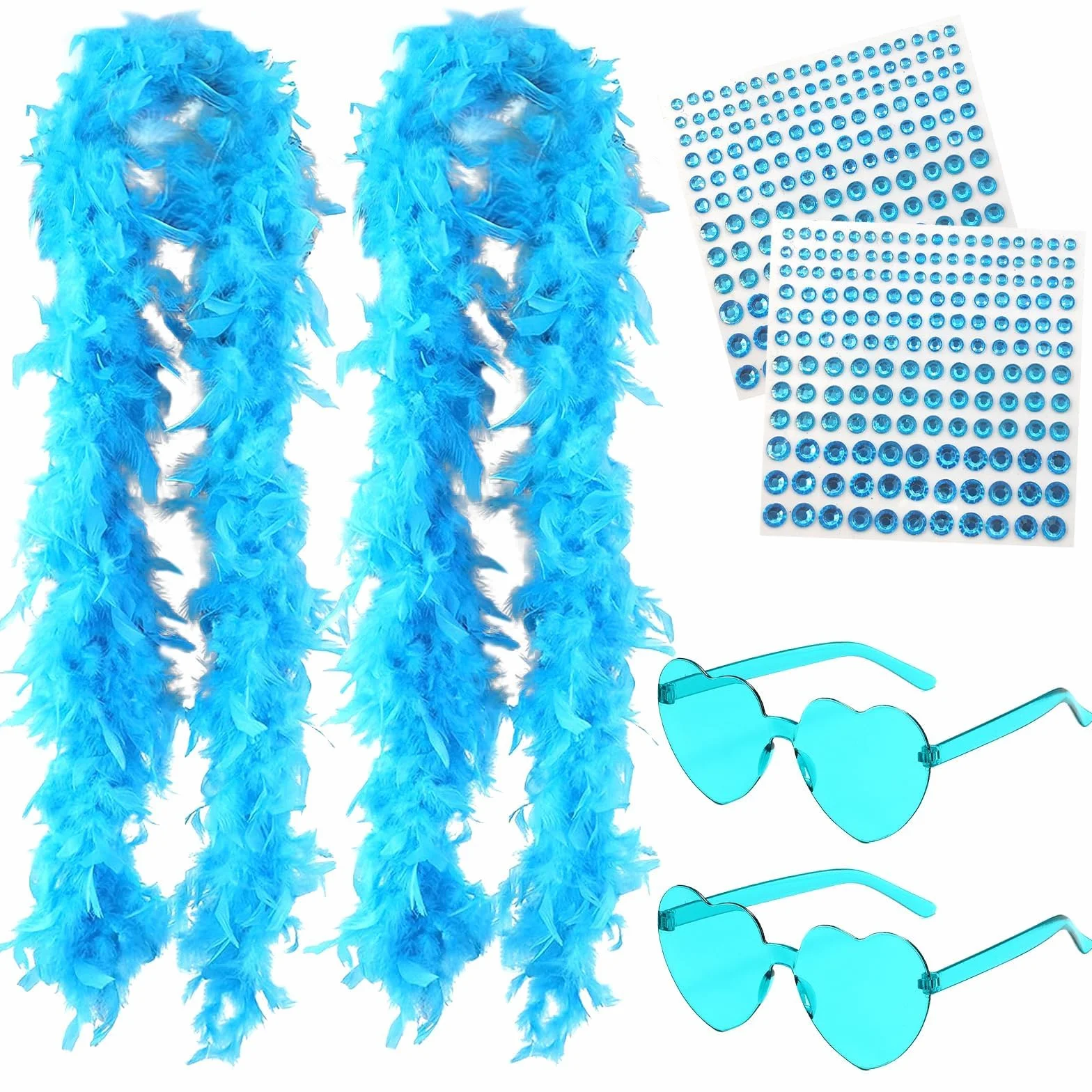 Boa en plumes 4PCS avec Lunettes de Soleil en Forme de Cœur pour Halloween Fête Carnaval