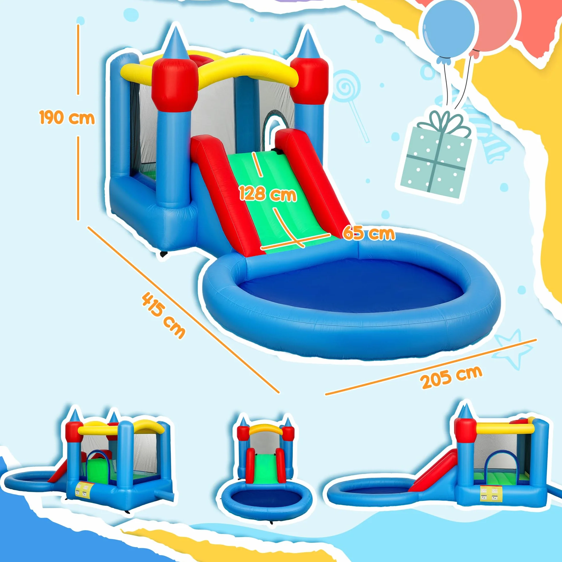 AIYAPLAY Château Gonflable 4 en 1 avec Toboggans, Trampoline, Panier de Basket, Piscine à Balles, pour Enfants 3-8 Ans