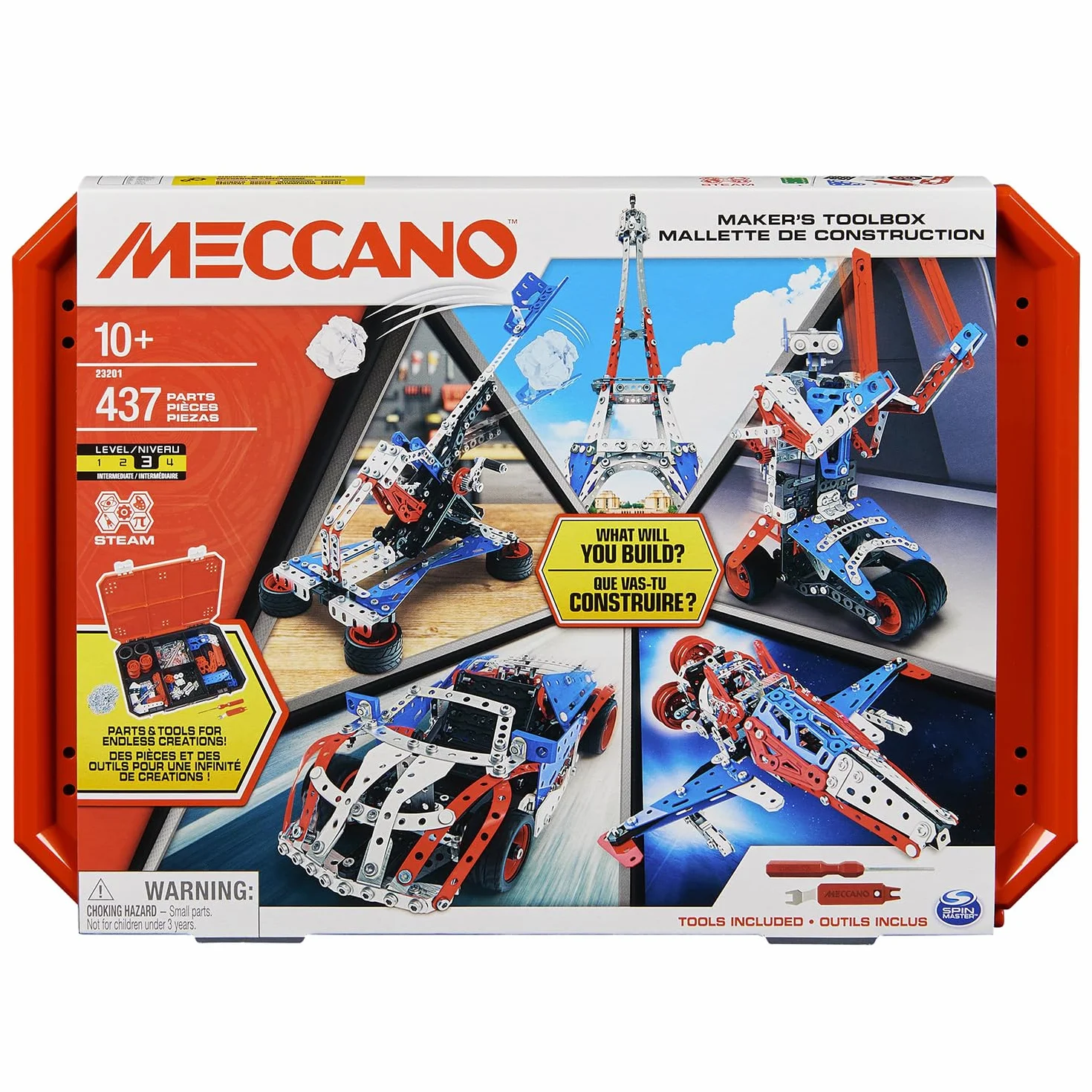 BANDAI Meccano Mallette de Construction 5 en 1 437 pièces Véhicules Robot Tour Eiffel Jouet Enfant 10 Ans+