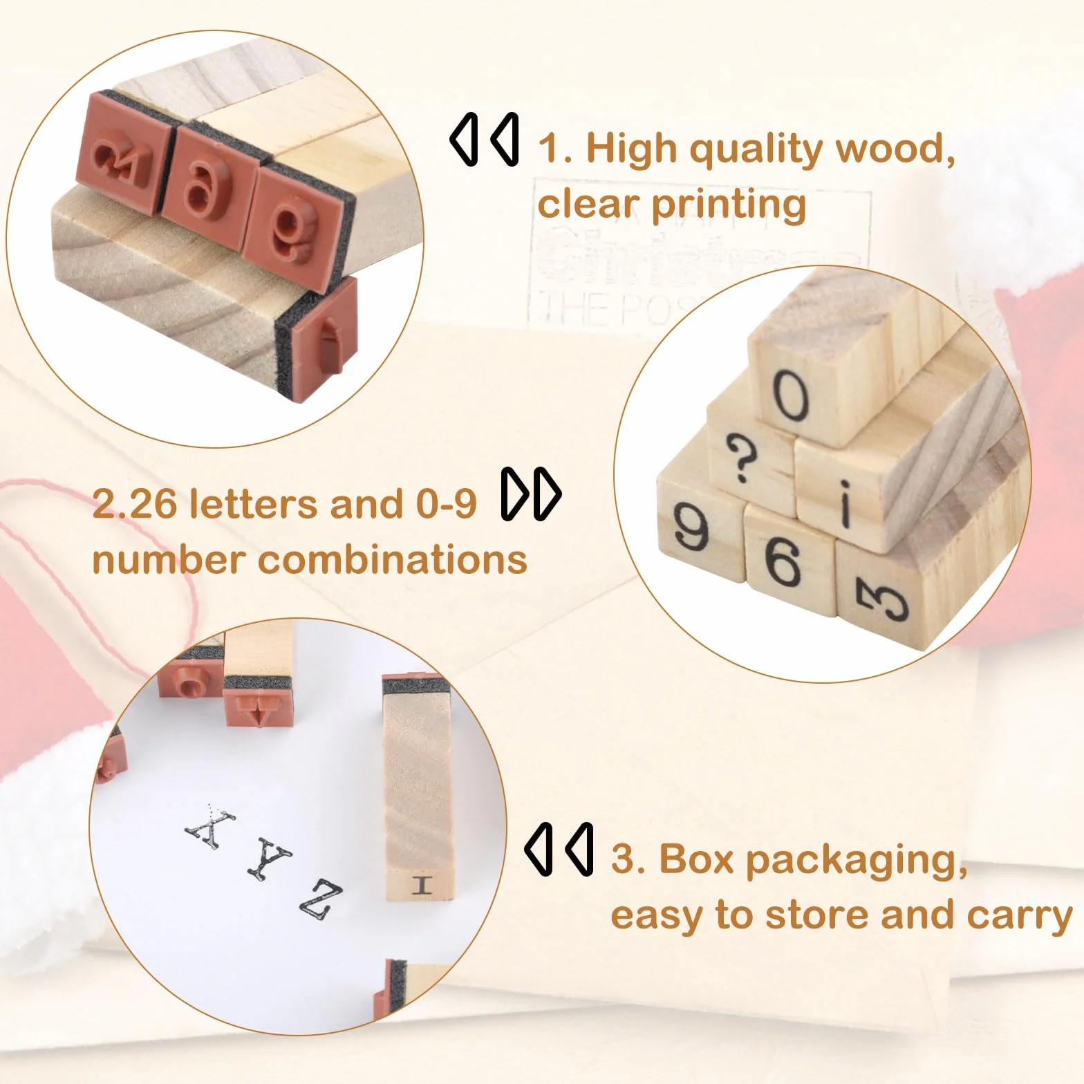 Lot de 40 tampons en bois alphabet et lettres chiffres pour art artisanat