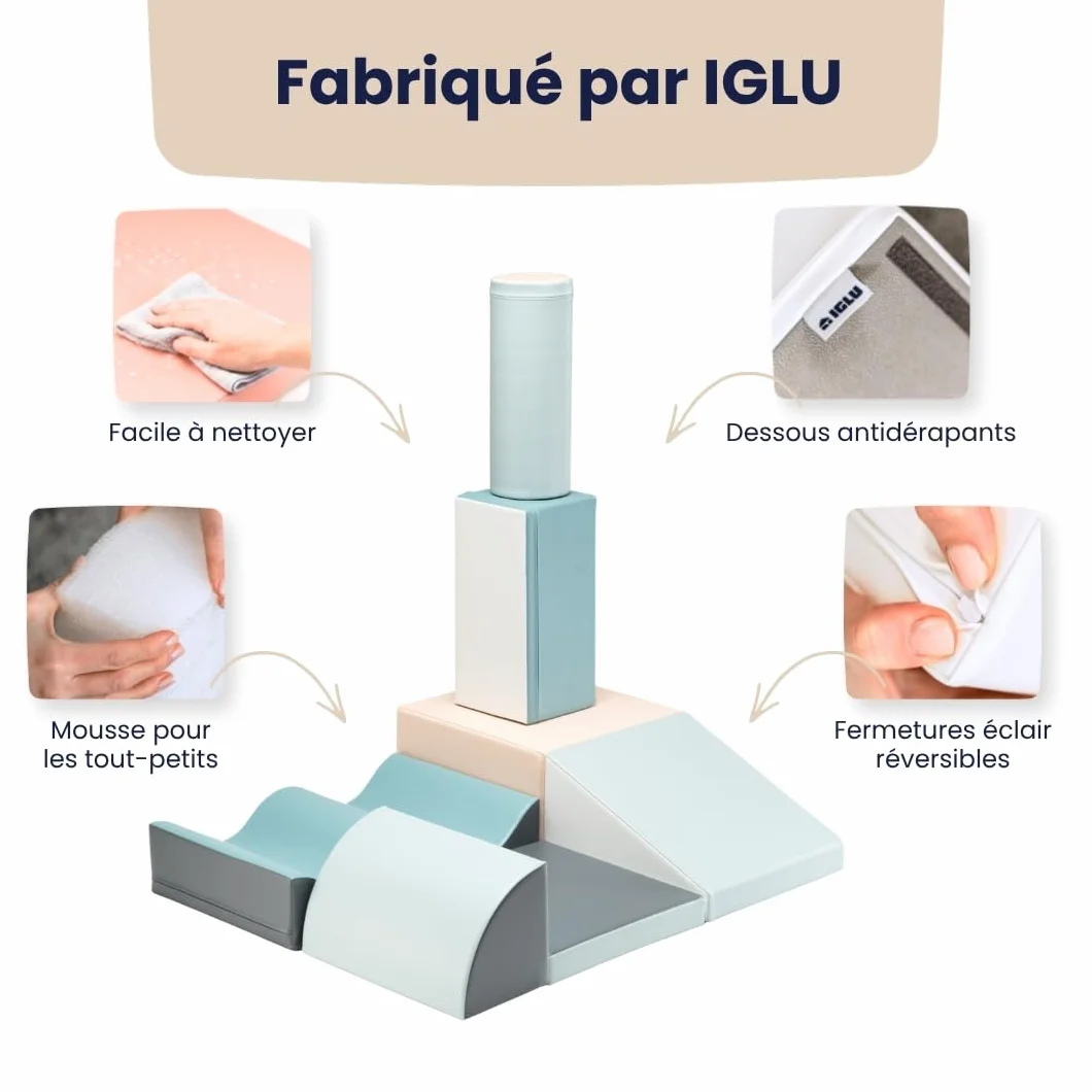 IGLU Soft Play Discoverer 7 XL Blocs Jeu d’Éveil Montessori Toboggan d’Intérieur Parcours de Motricité en Mousse Jouets éducatifs (Pastel)