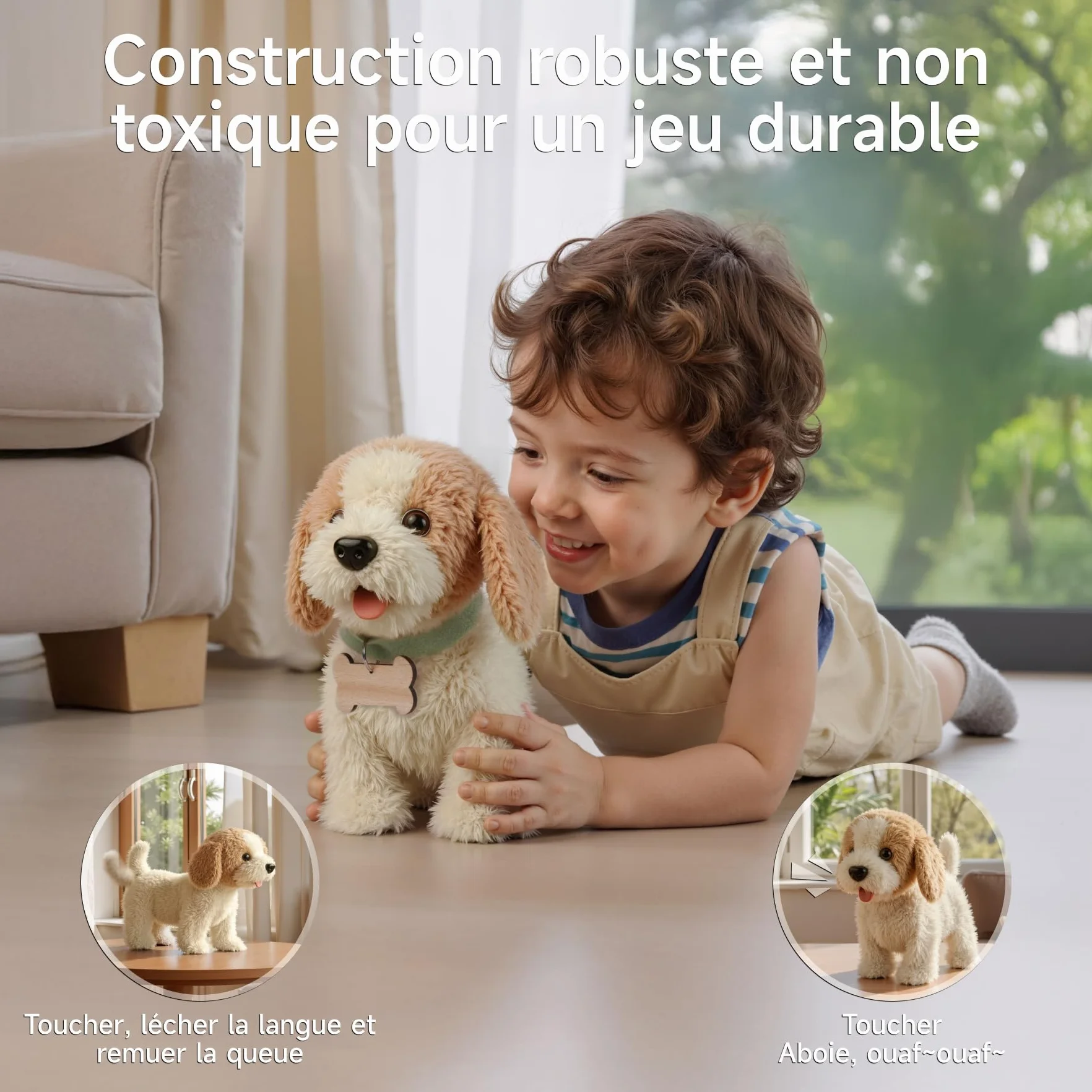 Jouets pour Chien Interactifs Réalistes pour Enfants, Marche et Aboie en Laisse, Peluche électronique pour 3-7 Ans