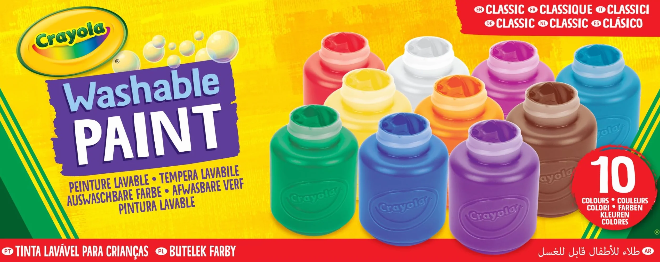 CRAYOLA Kit de 10 Mini Pots de Peinture Lavable, 10 Couleurs, 59ml