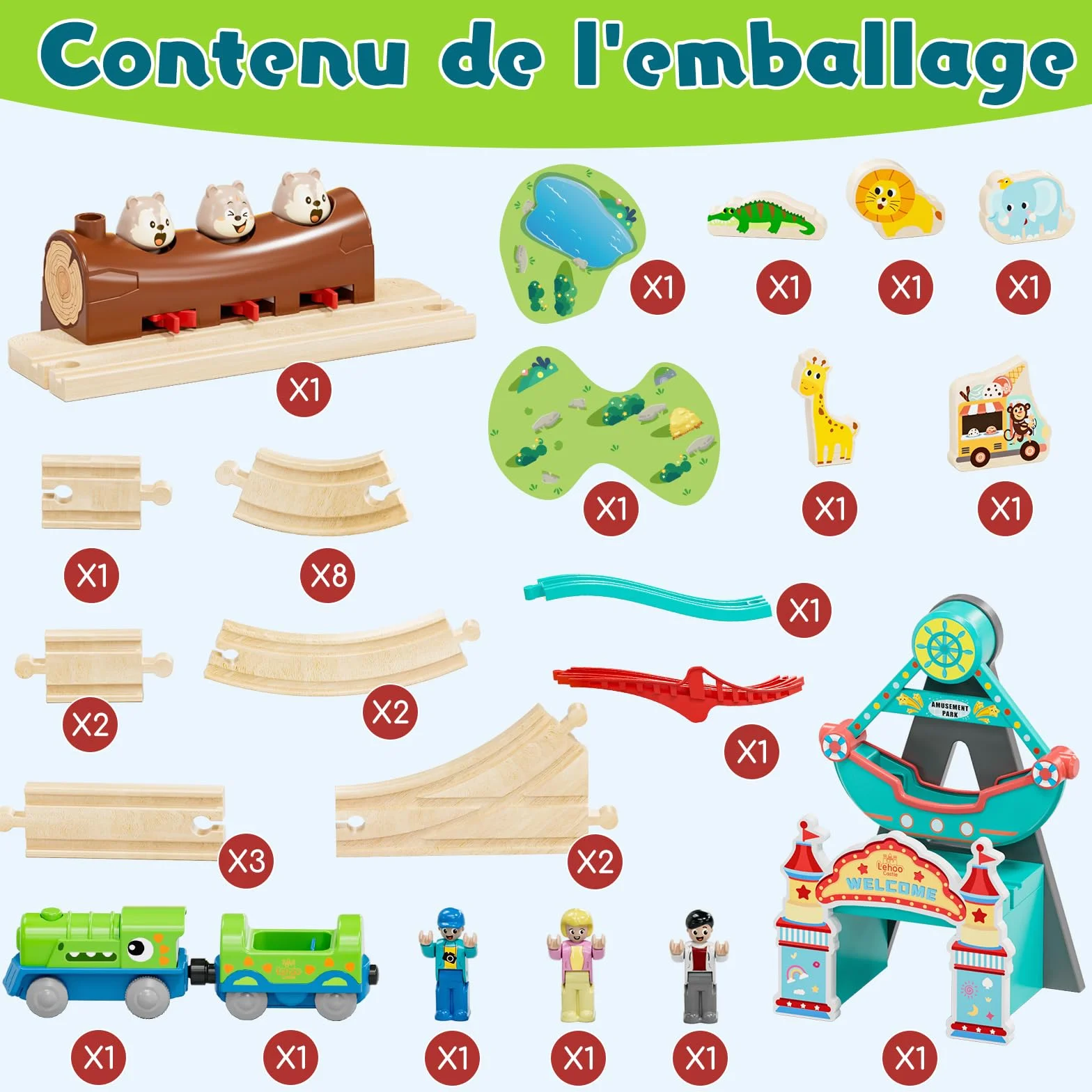 Lehoo Castle Train Électrique Enfant Bois Dinosaure Locomotive Cadeau Garçon Fille 3 Ans