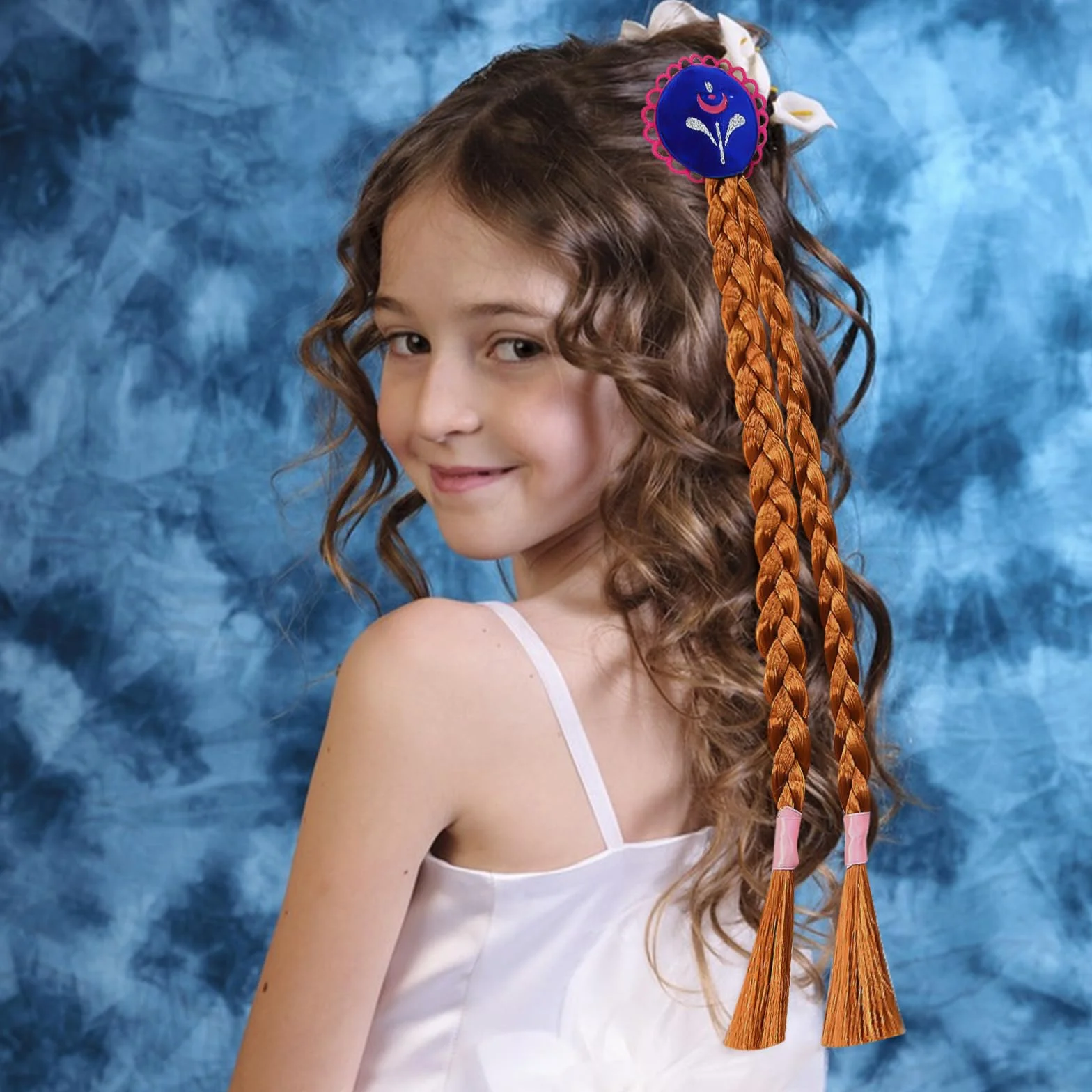 Perruque Princesse Enfant 2 PCS, Longue Perruque Déguisement Fille, Tresses Cheveux Extensions, Accessoire Costume Halloween Carnaval Cosplay
