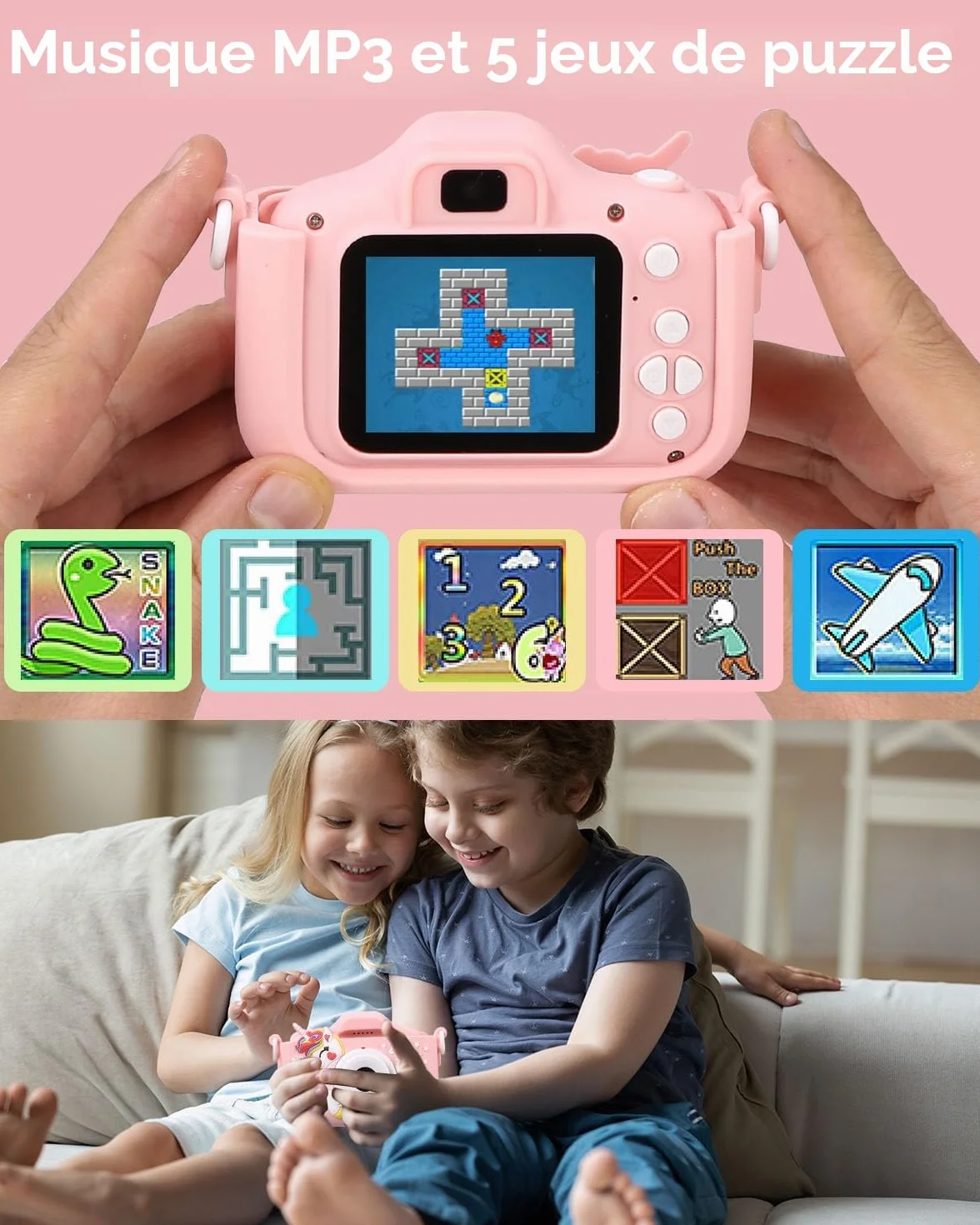 Appareil Photo Numérique Enfant 2.0 Pouces HD 1080p 64Go Carte SD Rechargeable Cadeau Filles Garçons 3-10 Ans
