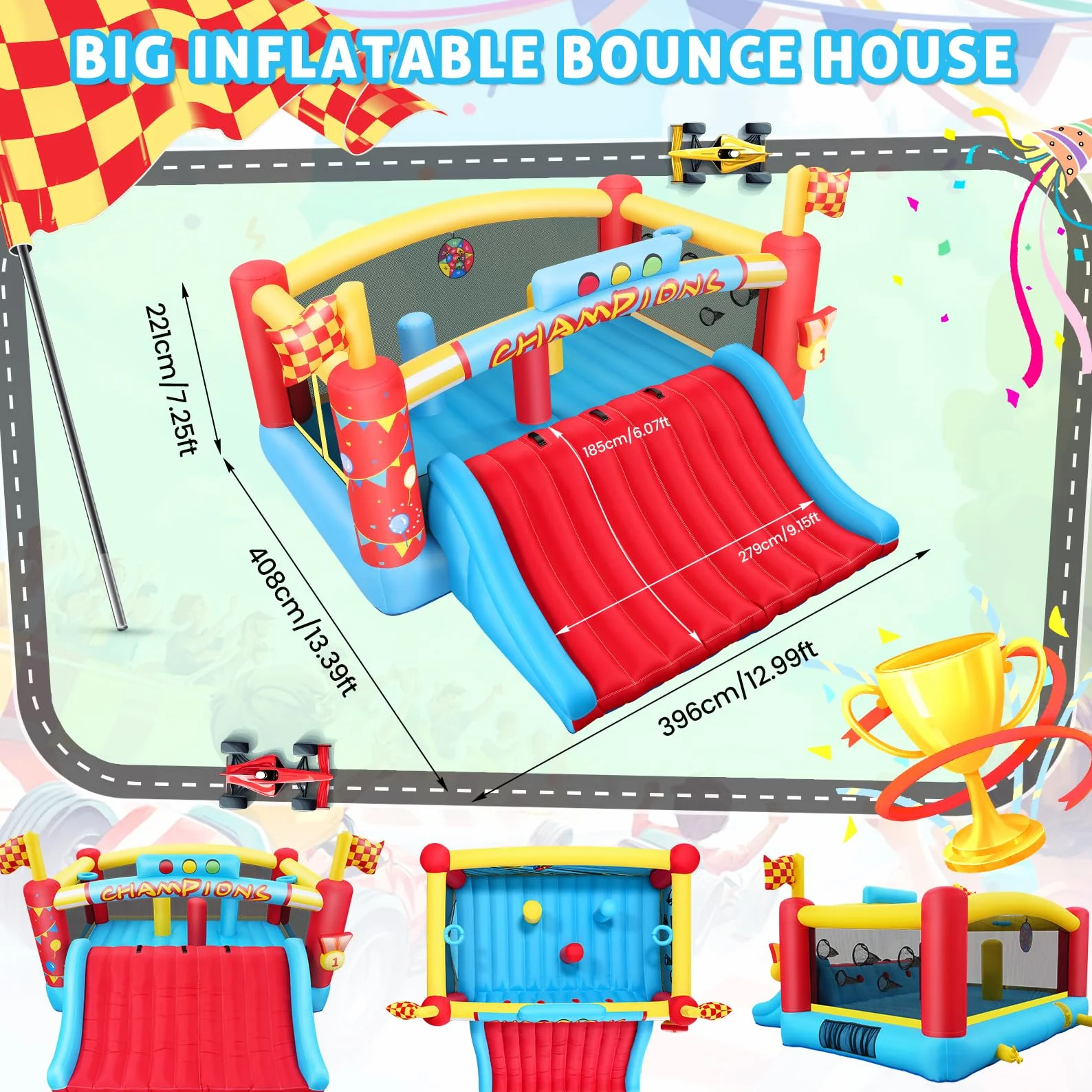 AKEYDIY Grande Château Gonflable pour Enfants avec Toboggan et Souffleur