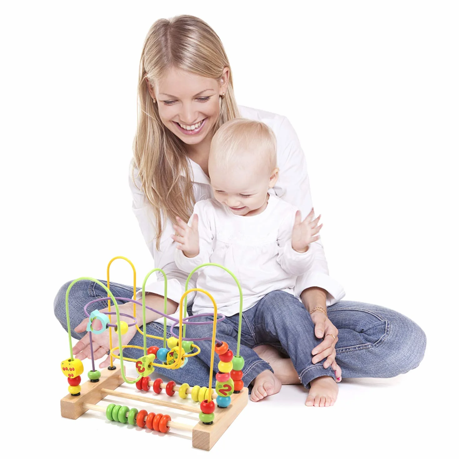 Jacootoys Bois Labyrinthe de Perles Coloré Fruit Boules Boulier Circuits de Motricité Educatif Jouet pour Bébé