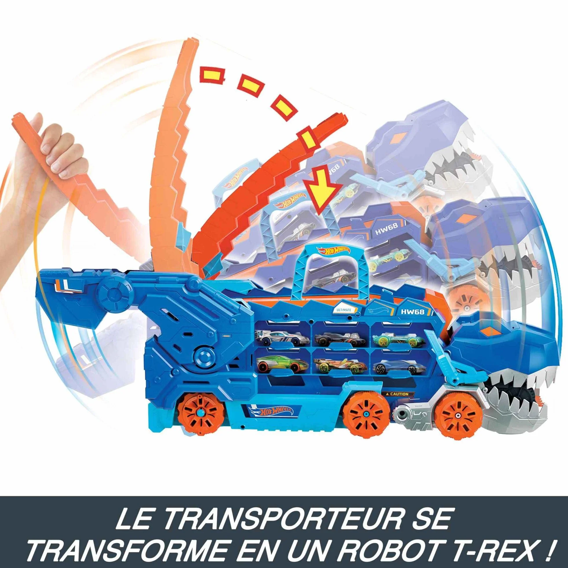 Hot Wheels Let’s Race Netflix Camion City Transporteur T-Rex Qui Se Cabre Piste Course Lumières Sons Jouet Enfant 3 Ans HNG50