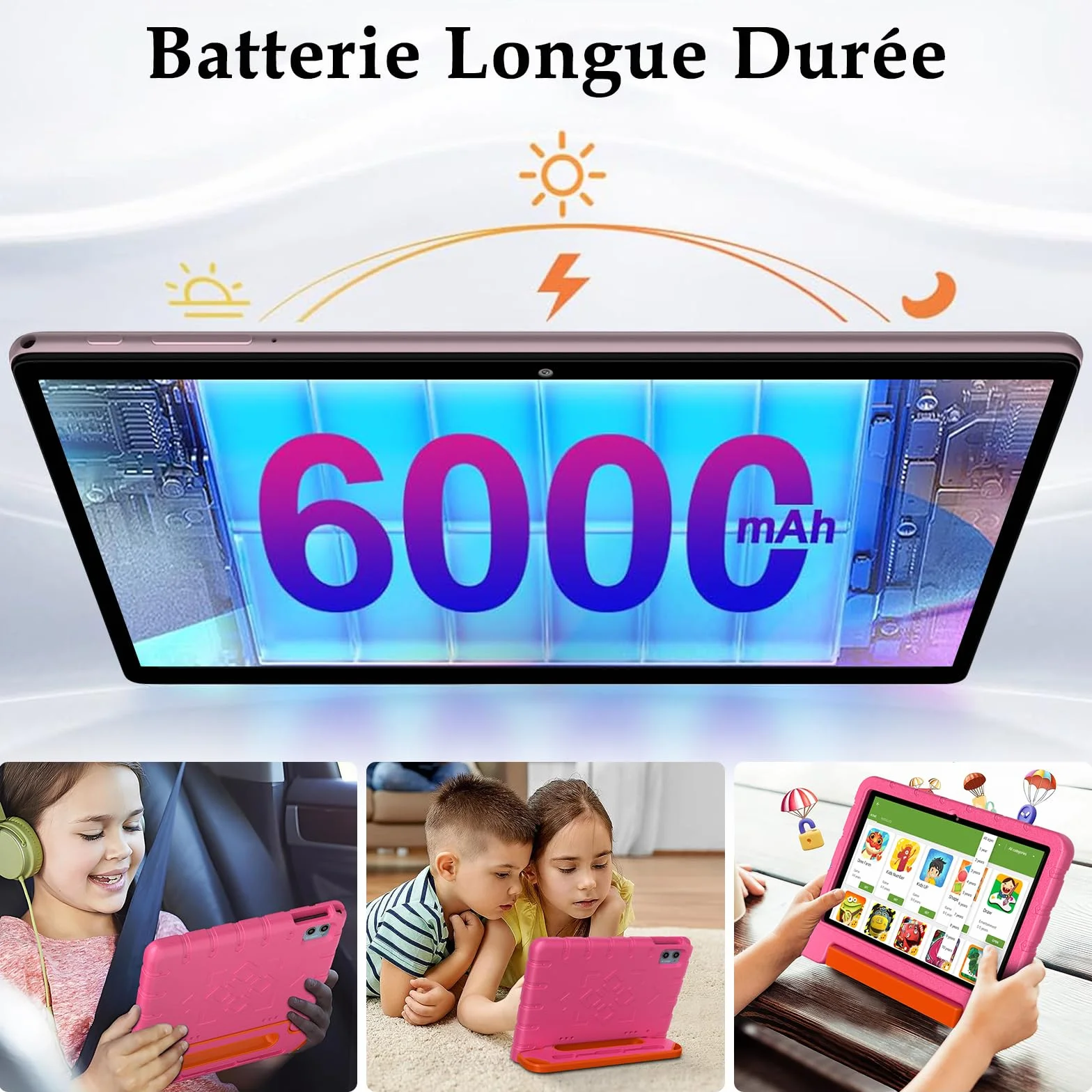 ZIOVO Tablette Enfants 10 Pouces Android 14 Tablette,20Go RAM+128Go ROM(TF 1To),Widevine L1,WiFi 6 Tablette Tactile,Octa-cœur, 6000mAh | 5+8MP | BT 5.0 | Contrôle Parental Tablettes avec EVA Cas-Rose.