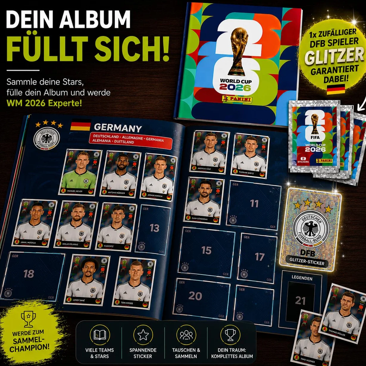 Panini Album d'autocollants Coupe du monde 2026 Kit de démarrage XXL Allemagne