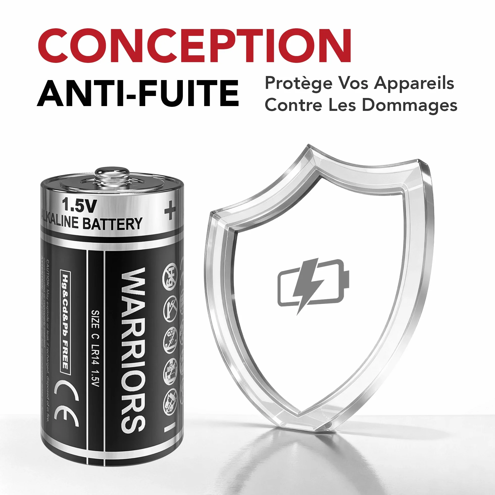 Piles LR14 C Alcalines 1,5V Lot de 8 Warriors 8X Anti-Fuite 10 Ans