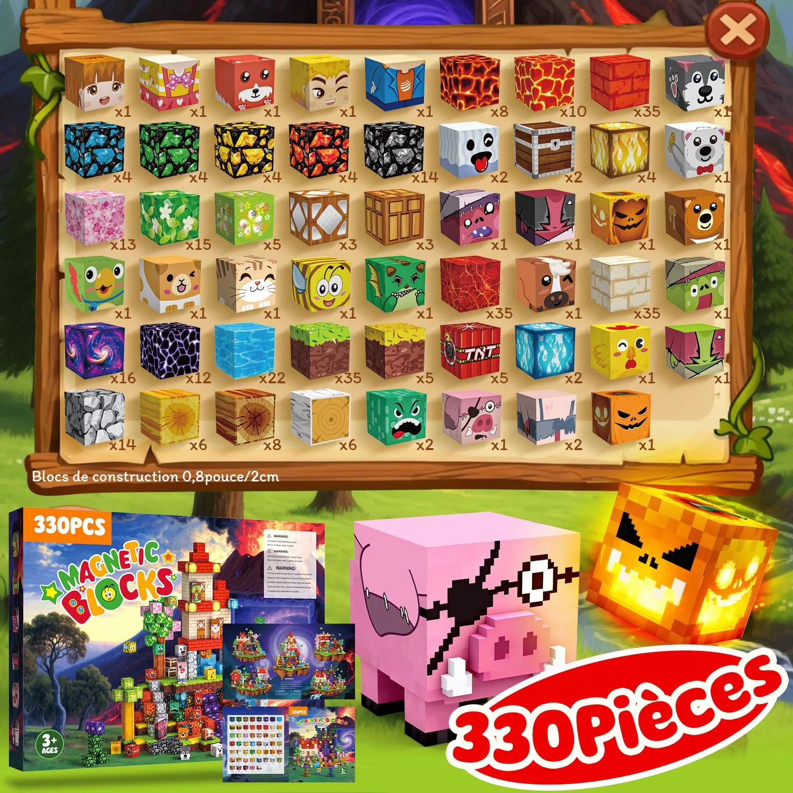 Jeu de Construction Magnétique Enfant 330 Pièces Blocs Magnétiques 2CM Jouet Créatif Montessori 3+ Ans