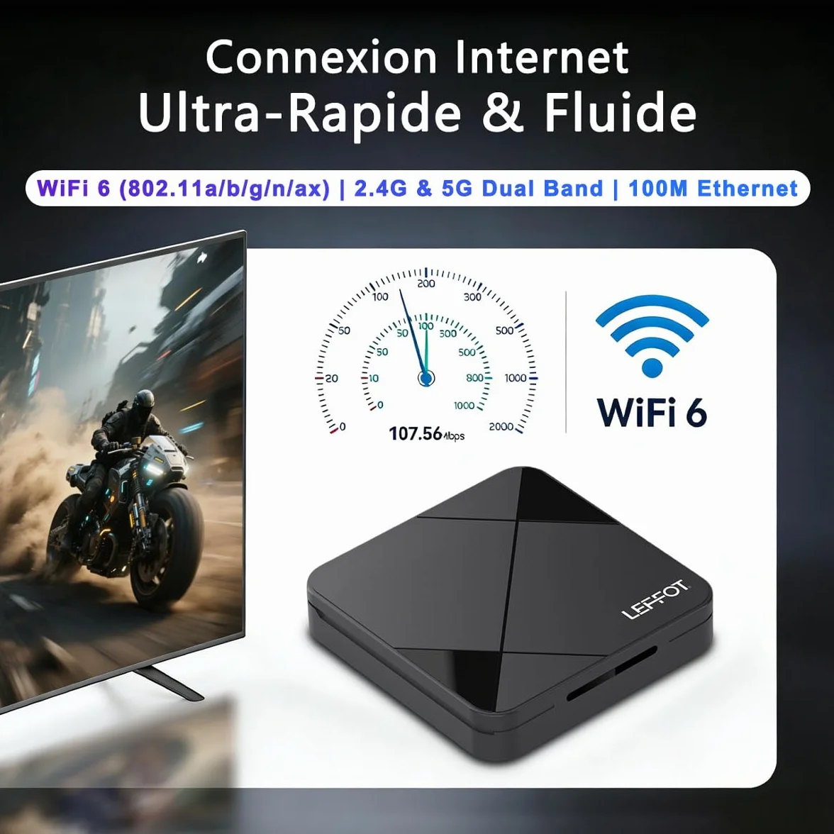 LEFFOT Android 14 TV Box 4K Ultra HD RK3518 Quad-Core A53 2GB RAM 16GB ROM WiFi 6 BT 5.4