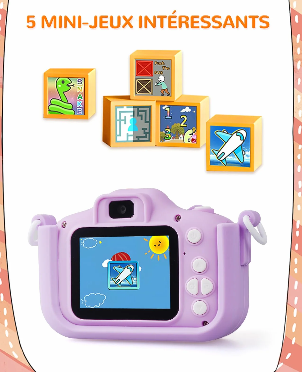 Appareil Photo Numérique Enfants 1080P Écran IPS 2.0 Pouces 44 Cadres Magiques 5 Jeux Éducatifs 3-10 Ans