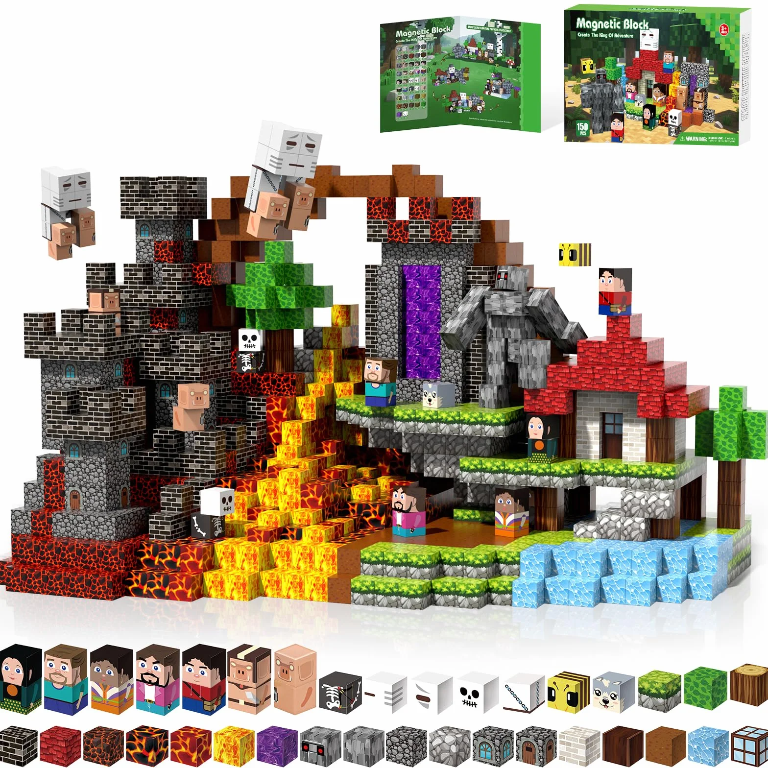 Bloc Construction Magnétique 150 PCS, Magnetic Blocks pour Enfant 3+ Ans