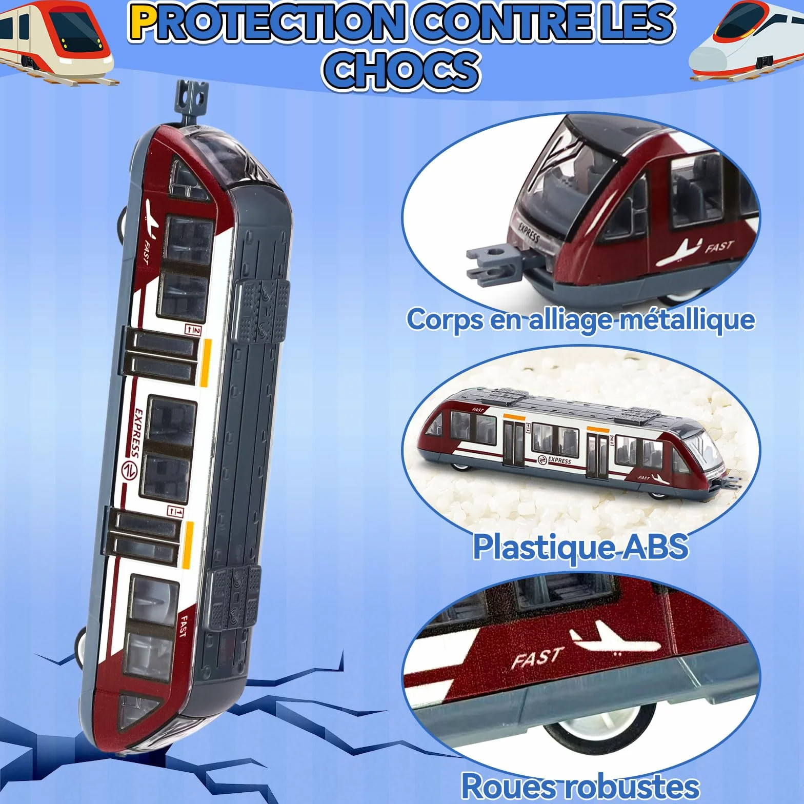 VBACALA Train Jouet 4 Pièces, Train à Grande Vitesse pour Enfants 3 Ans, Compatible Rails 4CM
