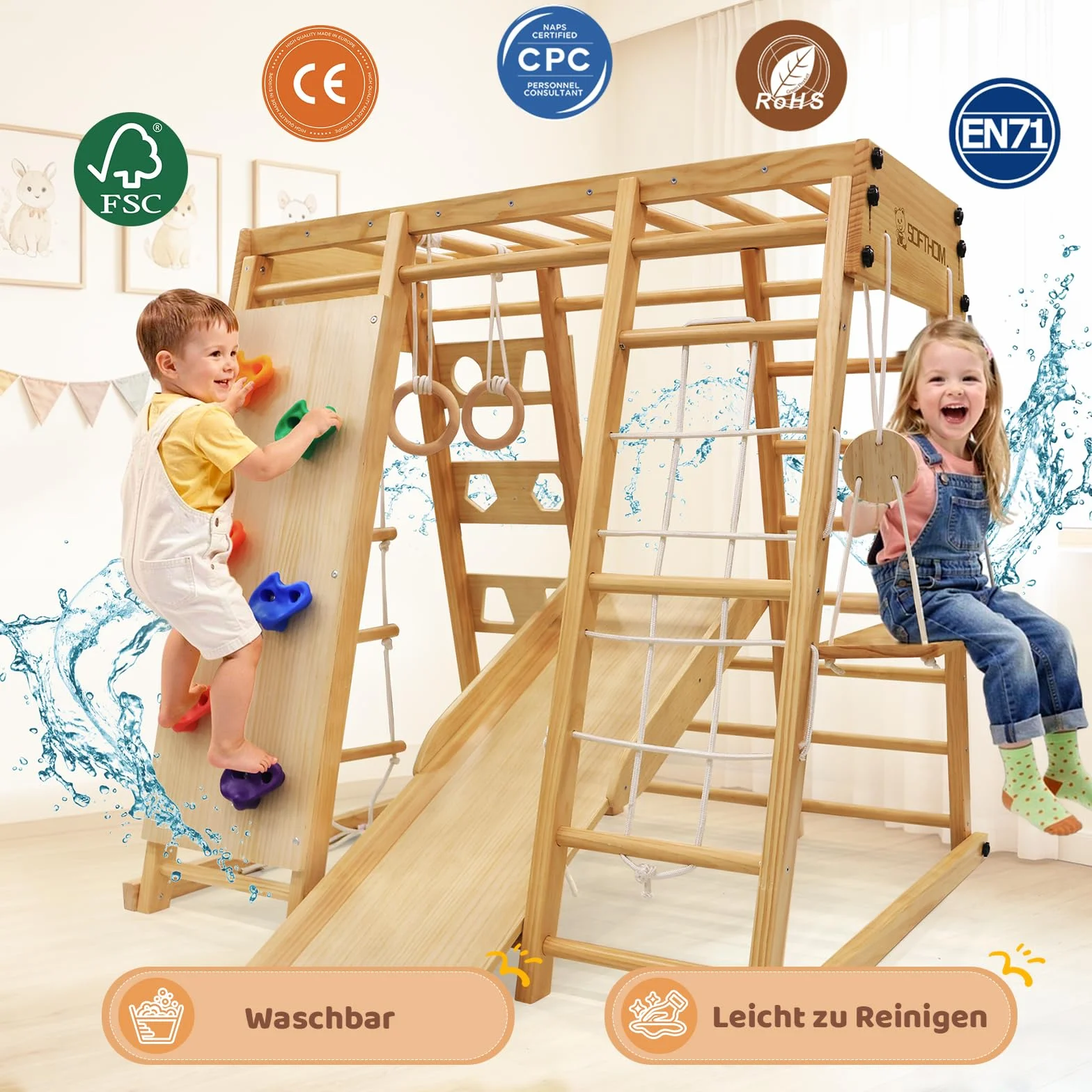 Maxi Cadre d'Escalade Pliable 10 en 1 Montessori en Bois avec Balançoire et Toboggan