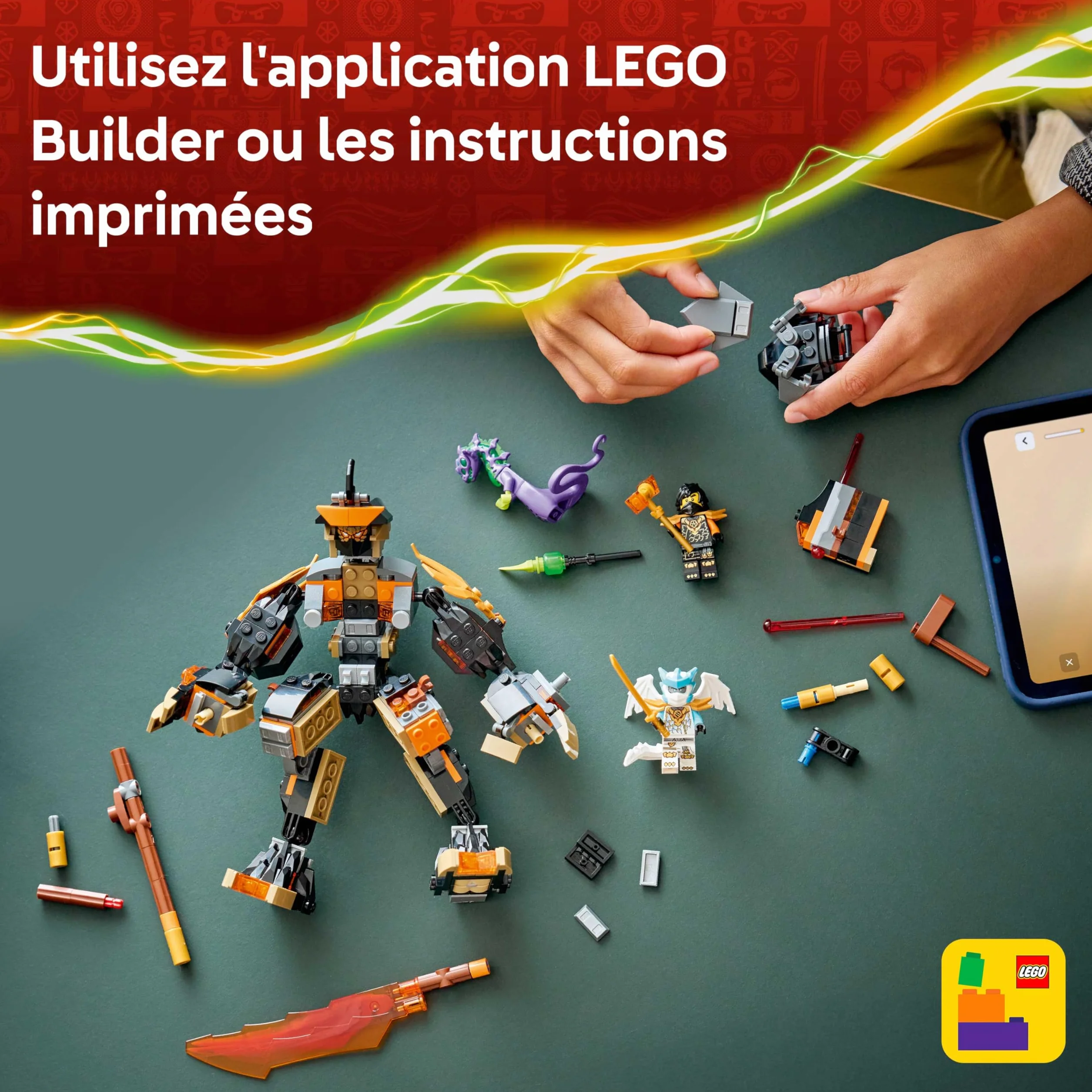 LEGO Ninjago La Mission du Robot Cole et du Dragon Zane Jouet Ninja Figurine d'action 3 Minifigurines Sabre Cadeau Garçon 7 Ans 71854