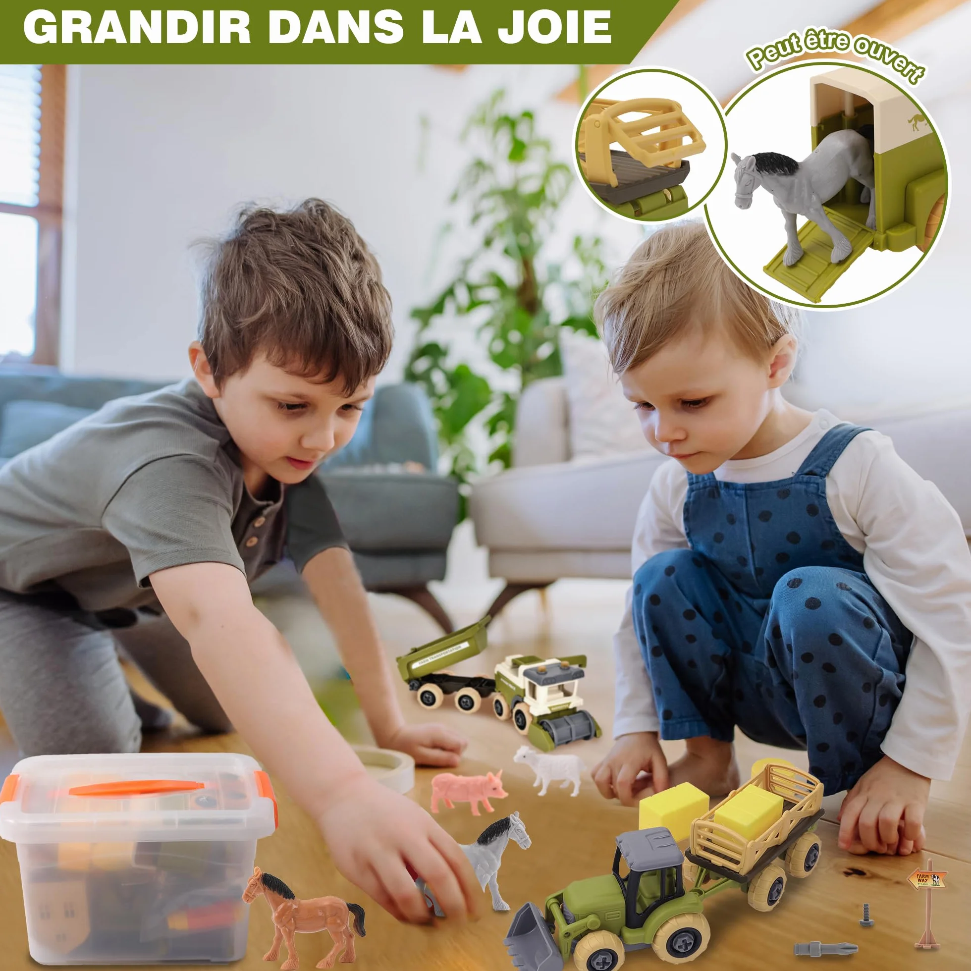 Herefun Jouet de Ferme avec Tracteur, Jouets Éducatifs Agricoles pour Enfant 3+ Ans