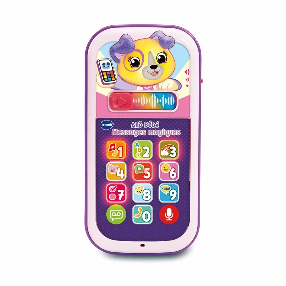 VTech Allô Bébé Messages Magiques Rose Premier Téléphone Interactif Parlant Musical Enregistreur Vocal Changeur de Voix Effets Lumineux Cadeau Bébé 9 Mois Français