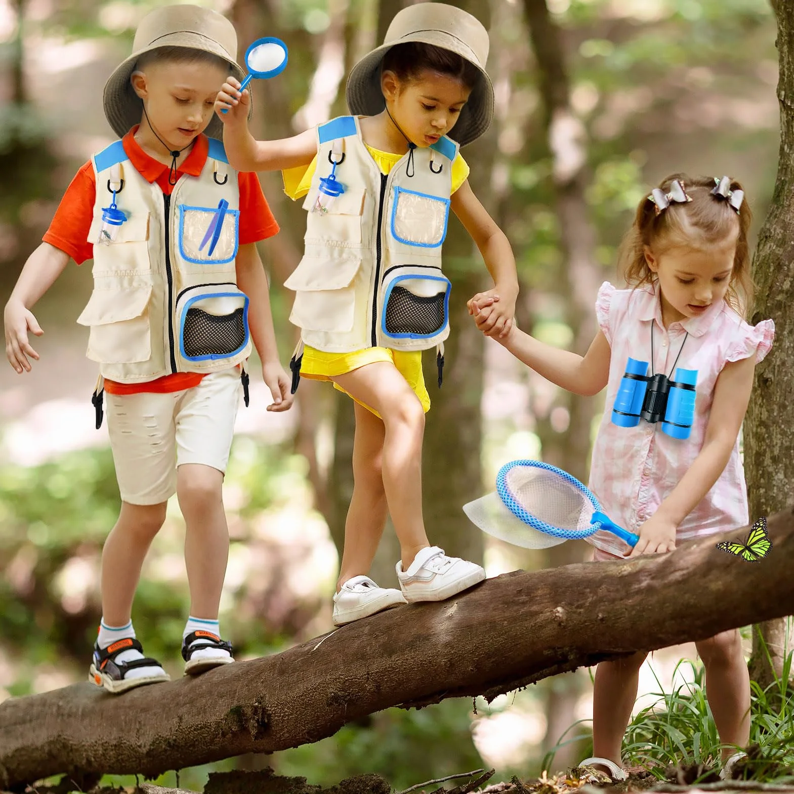 Kit d'exploration pour enfants avec gilet de safari, chapeau et jumelles, piège à insectes