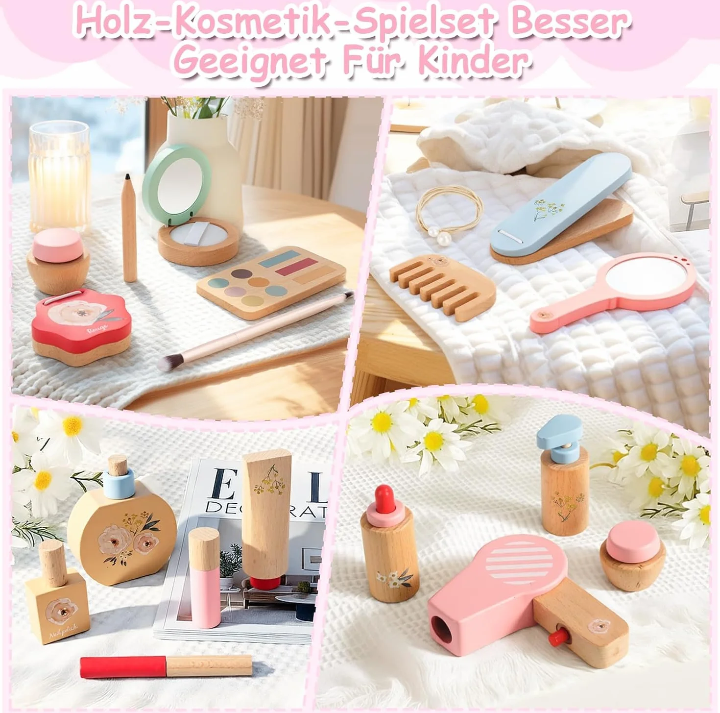 Herefun Coffret Maquillage Enfant 25 Pièces en Bois avec Trousse Maquillage