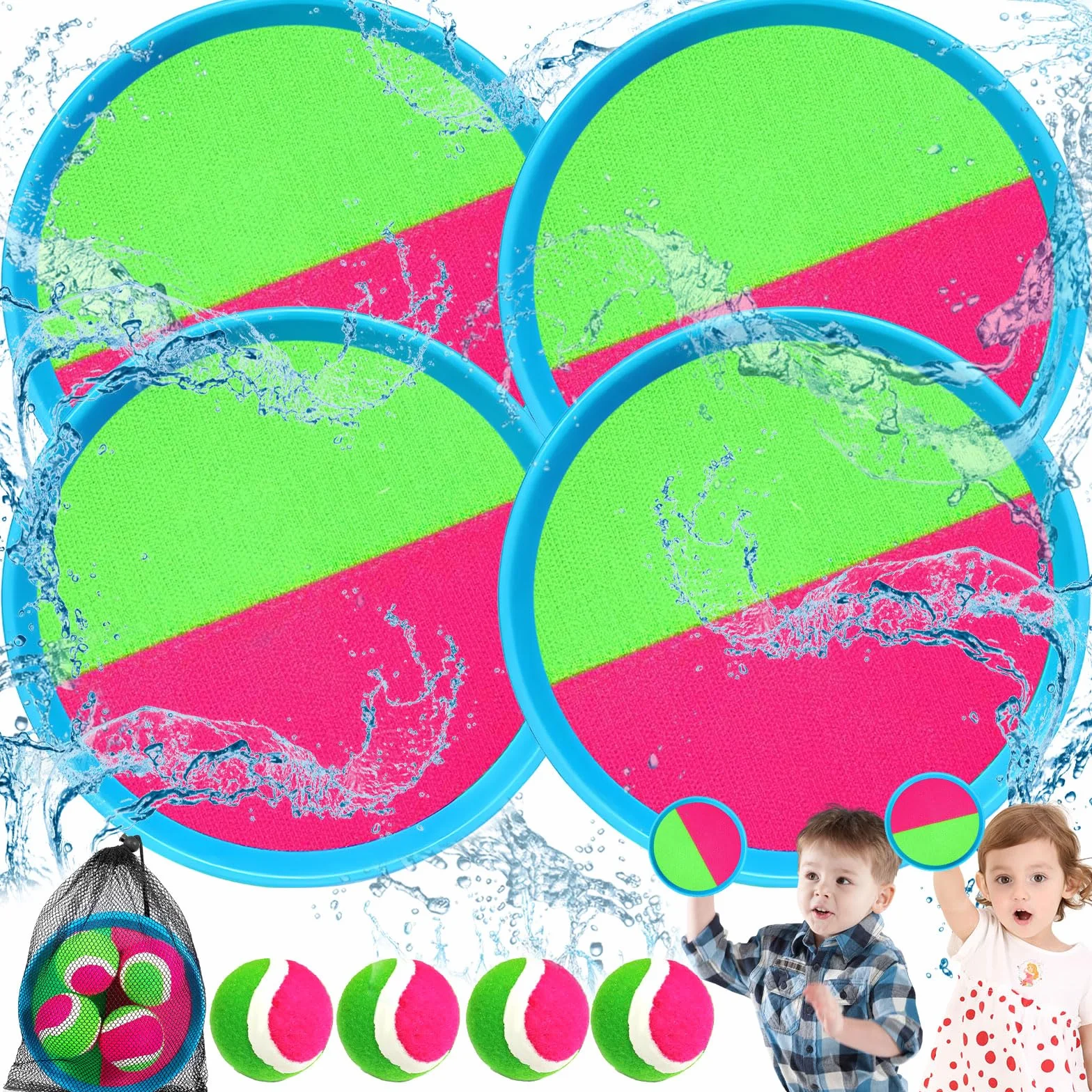 Raquette Scratch Jeux de Plage Enfant Balle Léger 3-6 Ans 4 Disques 4 Balles