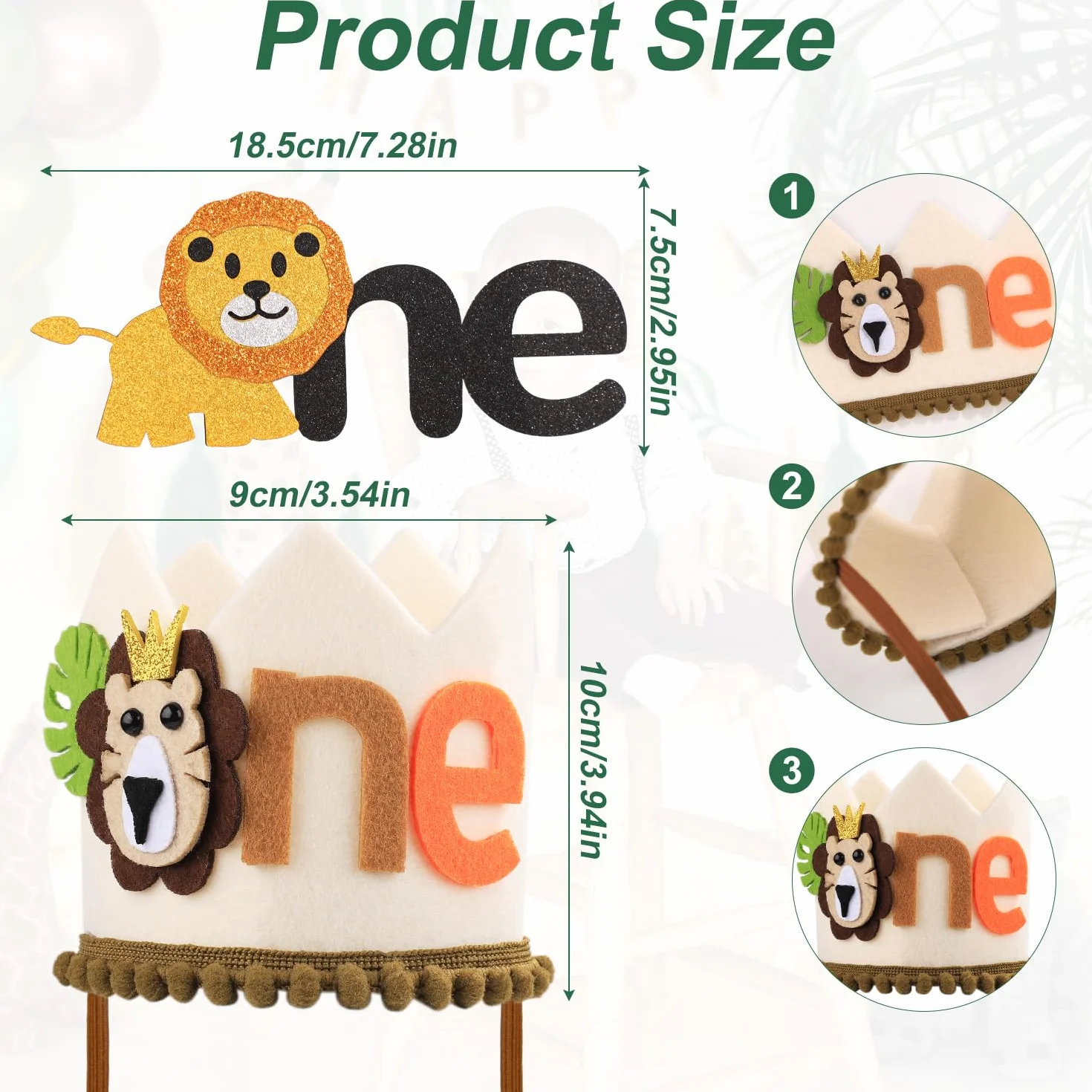 PEUTIER Couronne Anniversaire Lion Forme Lion Chapeau Réglable 1er Anniversaire Cadeaux Anniversaire pour Garçons Filles