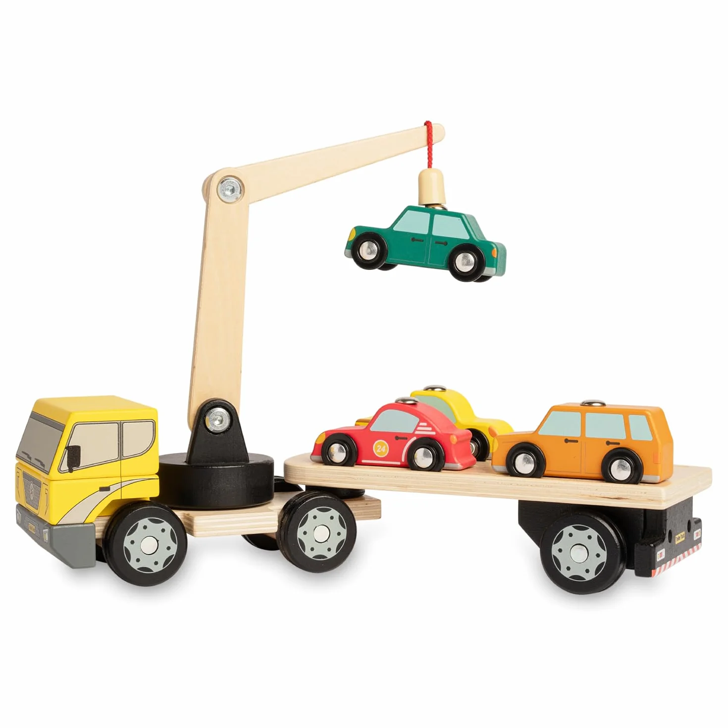 Camion Magnétique en Bois Nene Toys avec 4 Voitures et Grue – Jouet Montessori dès 2 Ans – Véhicules Interactifs Éducatifs