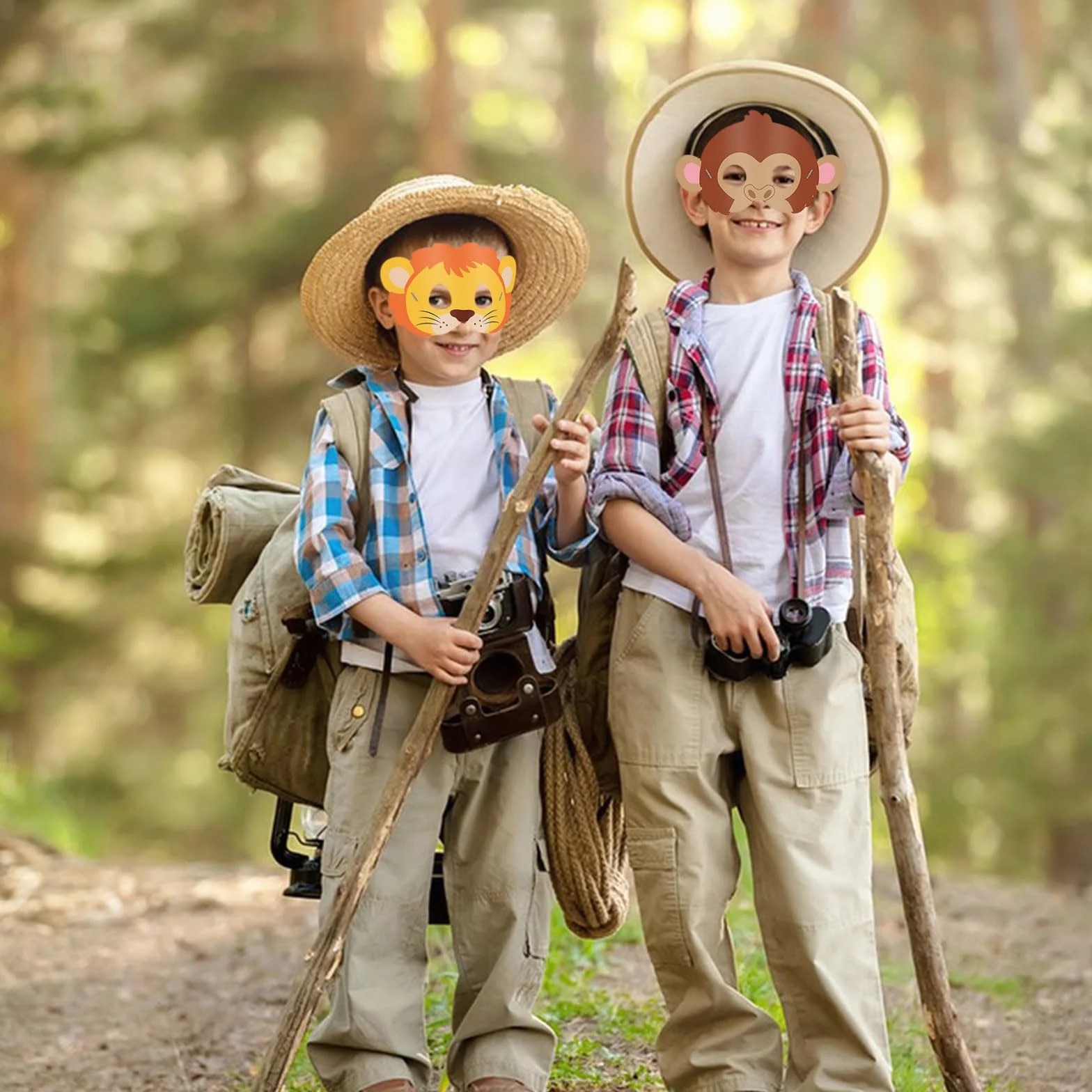 Masque Animaux Enfant 16 Pièces Jungle avec Corde Élastique Anniversaire Halloween Carnaval