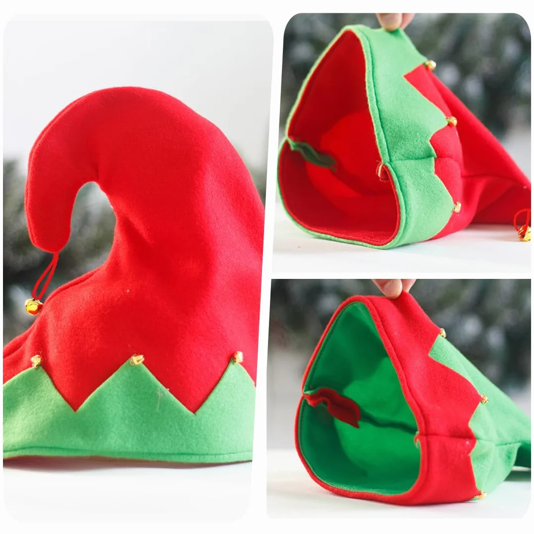 Bonnet Elfe Rouge et Vert Chapeau Lutin avec Grelots pour Cosplay Noël