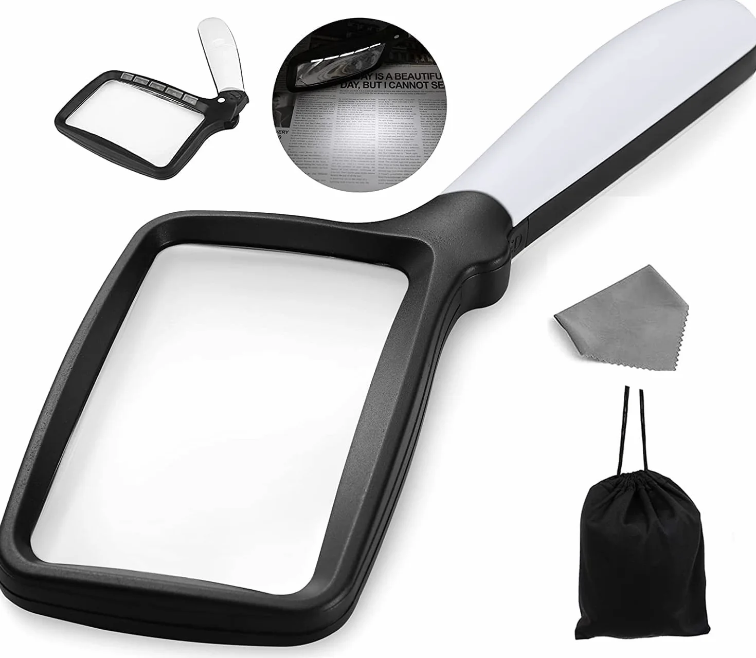 Loupe avec lumière 3 Fois 5 LED, loupe de lecture portative 2 Modes de Gradation
