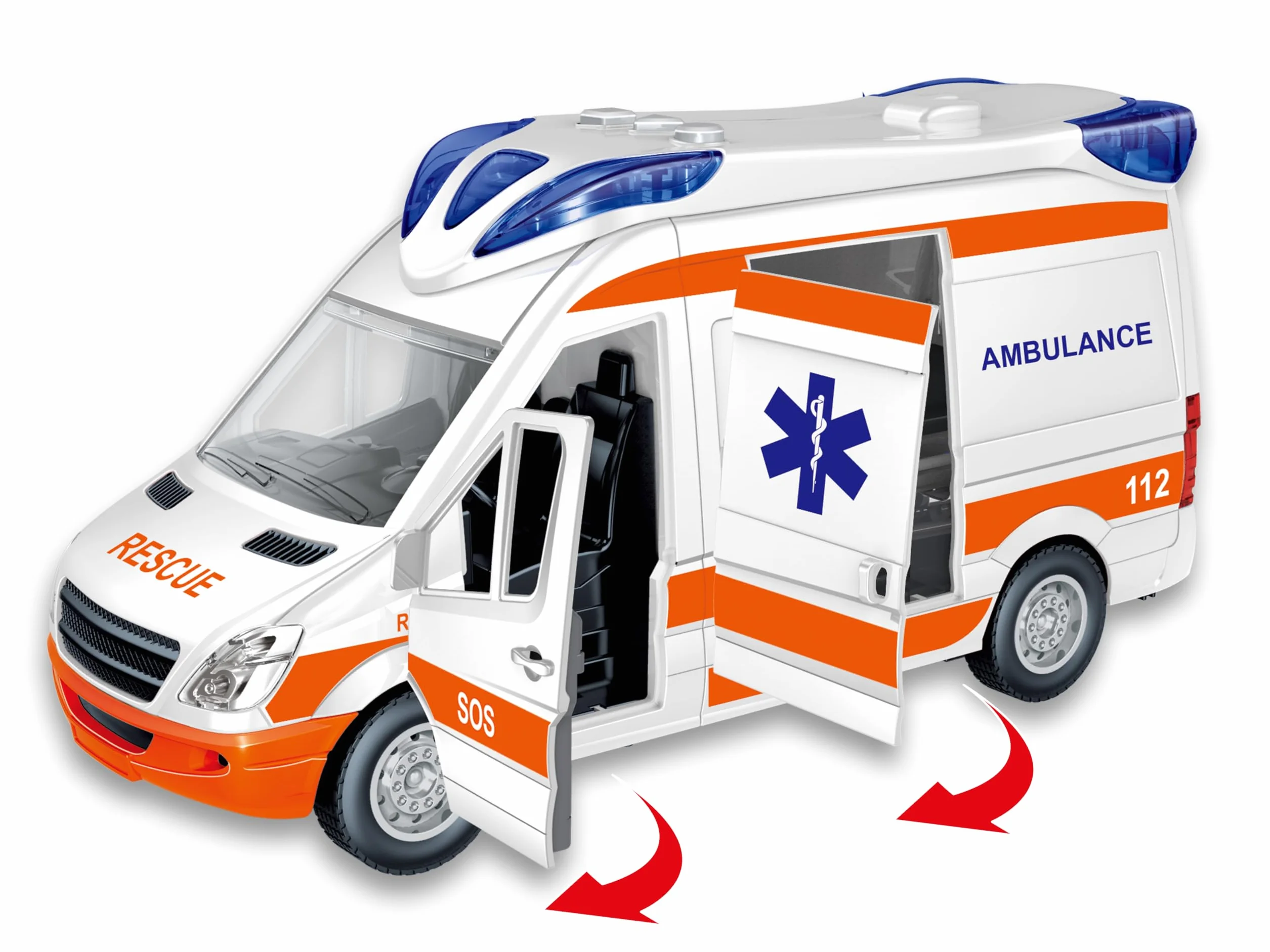 Teorema Giocattoli Ambulance Play City Échelle 1:12 Jouet Véhicule d'Urgence avec Lumières Sons Civière Réglable
