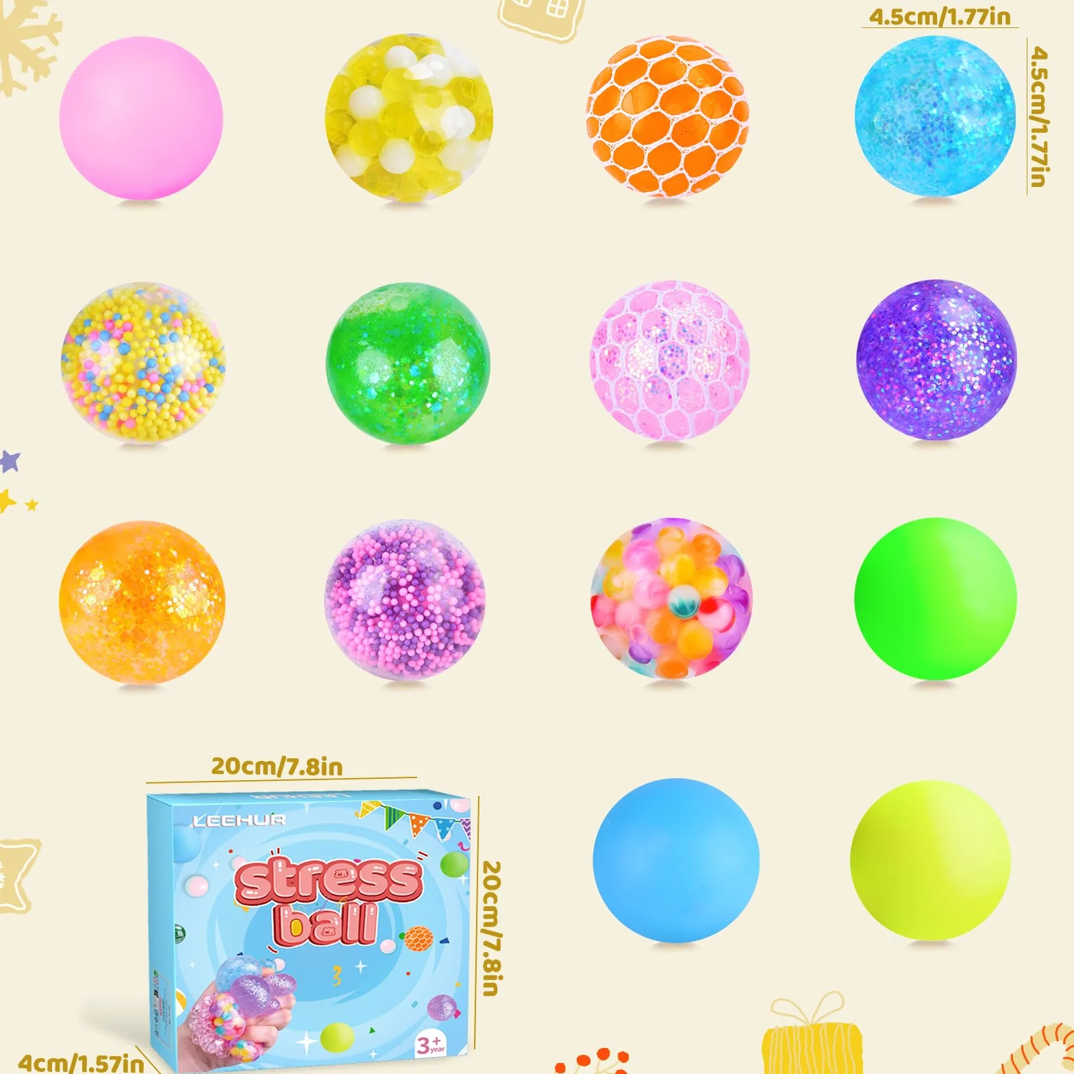 Boules Anti-Stress 14 Pièces Balles De Décompression Jouets Sensoriels pour Enfants Adultes