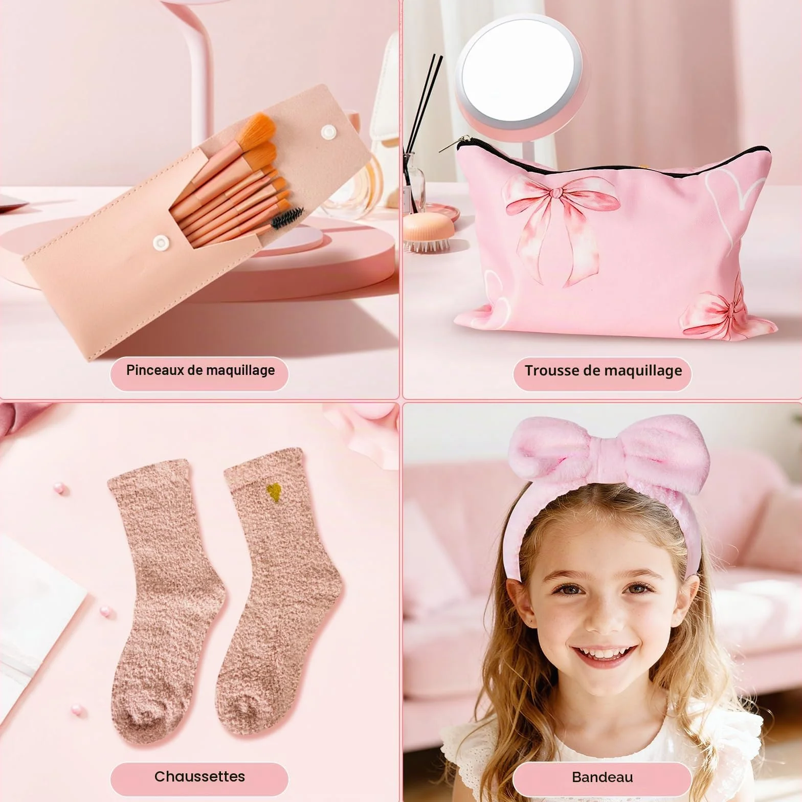 Cadeaux pour Filles Adolescentes 9-16 Ans, Trousse de Maquillage avec Verre Pinceau Bandeau Bracelet