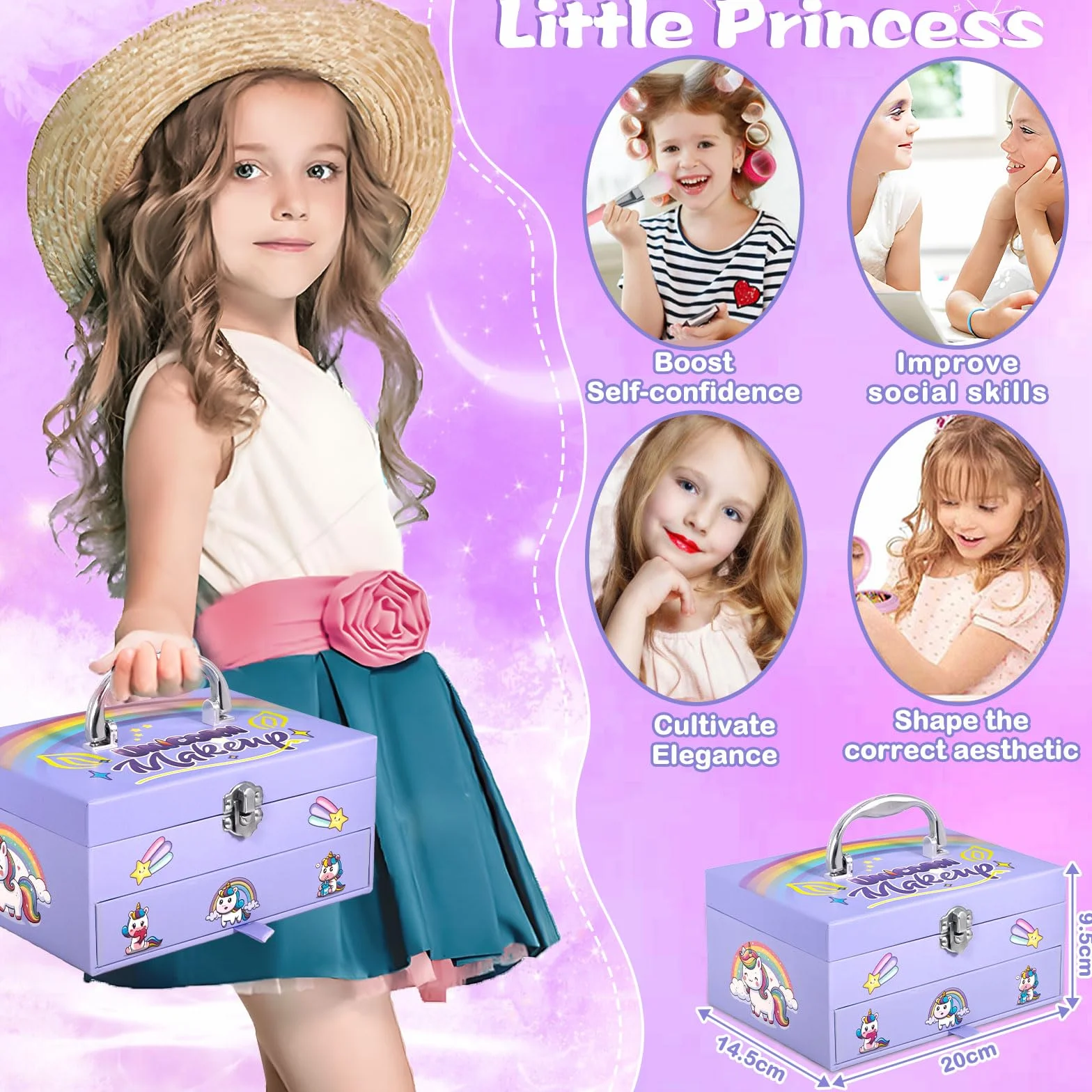Coffret Maquillage Enfant Filles, 68pcs Lavable Malette Maquillage Jouet, Cadeau Noël Anniversaire 4-10+ Ans