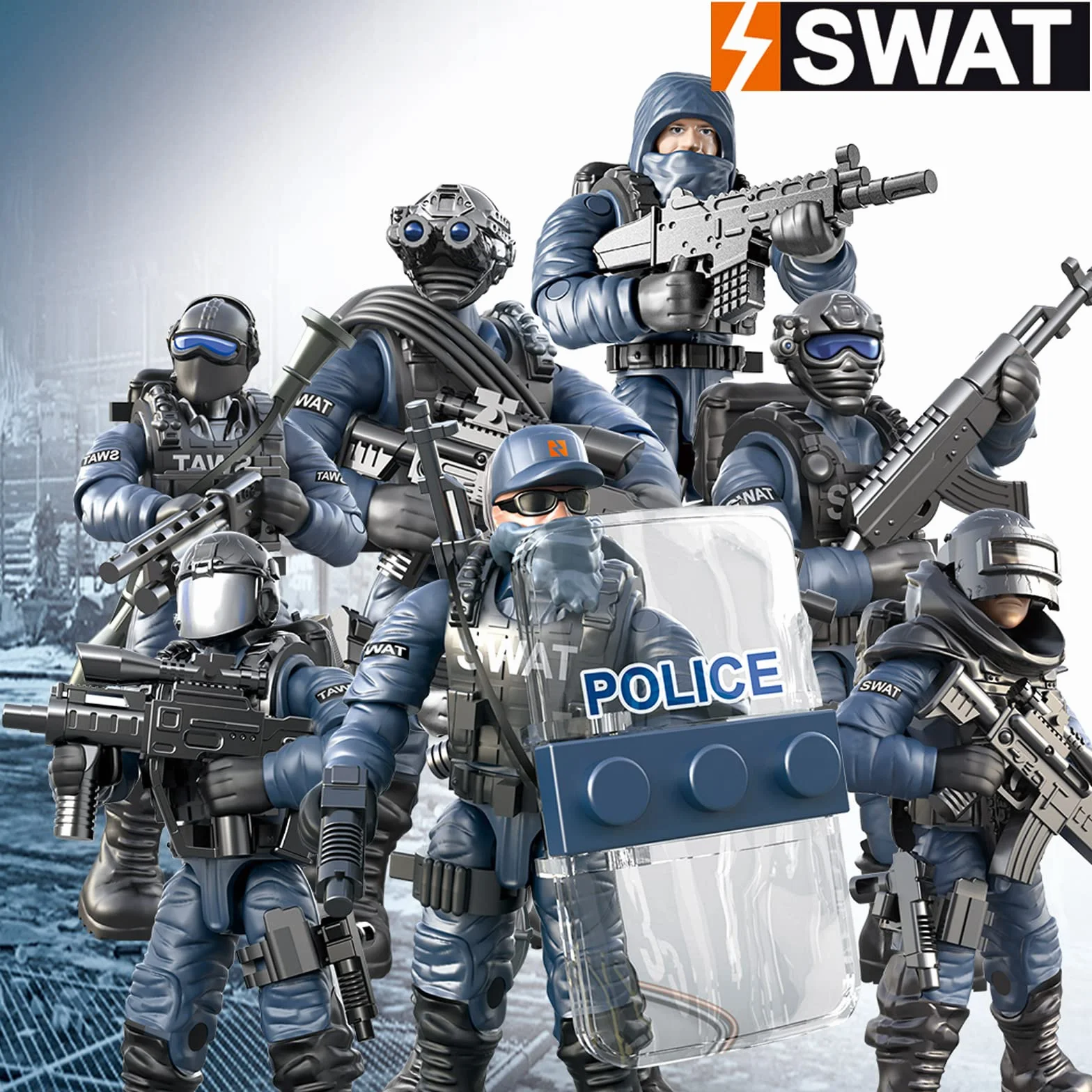 MEIEST 8 PCS Mini SWAT Model Figurines d'action Militaire, City Police Block Toy avec Accessoires d'armes
