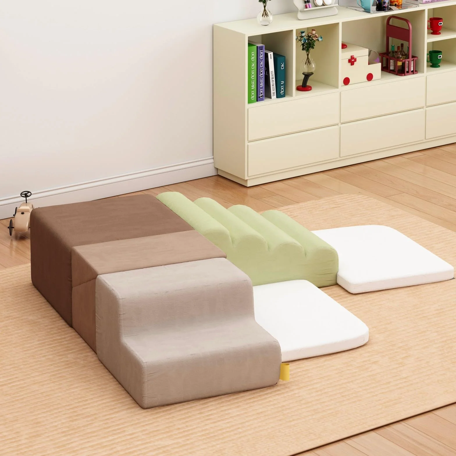BanaSuper Jeu de Motricité Enfant Parcours Motricité Blocs Mousse Éducatifs avec Velcro Structure d'escalade Antidérapante Gris