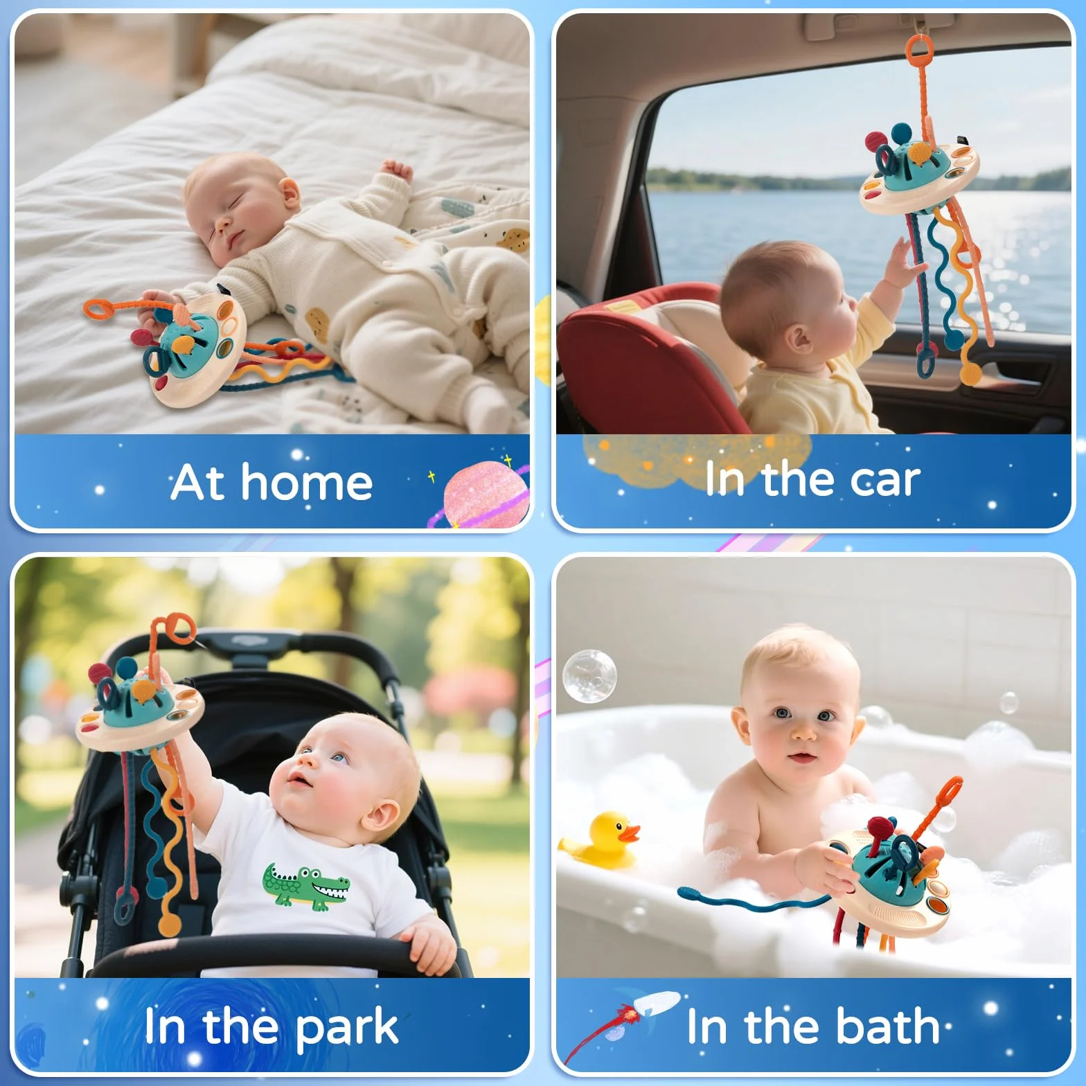 Jouet Montessori Bébé 1 an Sensoriel OVNI à Tirer Éducatif Motricité 12-18 Mois+