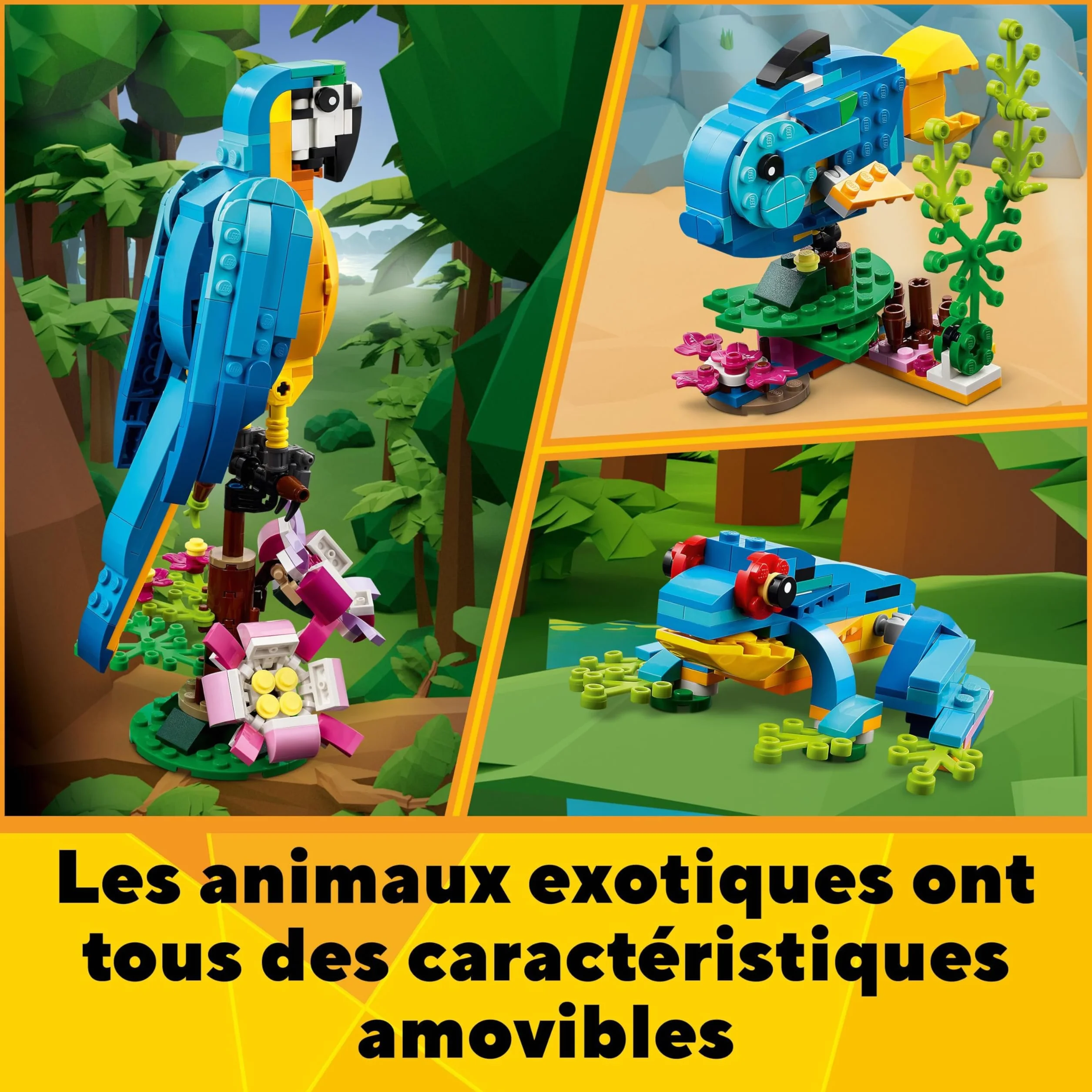 LEGO 31136 Creator 3-en-1 Le Perroquet Exotique Jouet de Construction Figurines Animaux de la Jungle