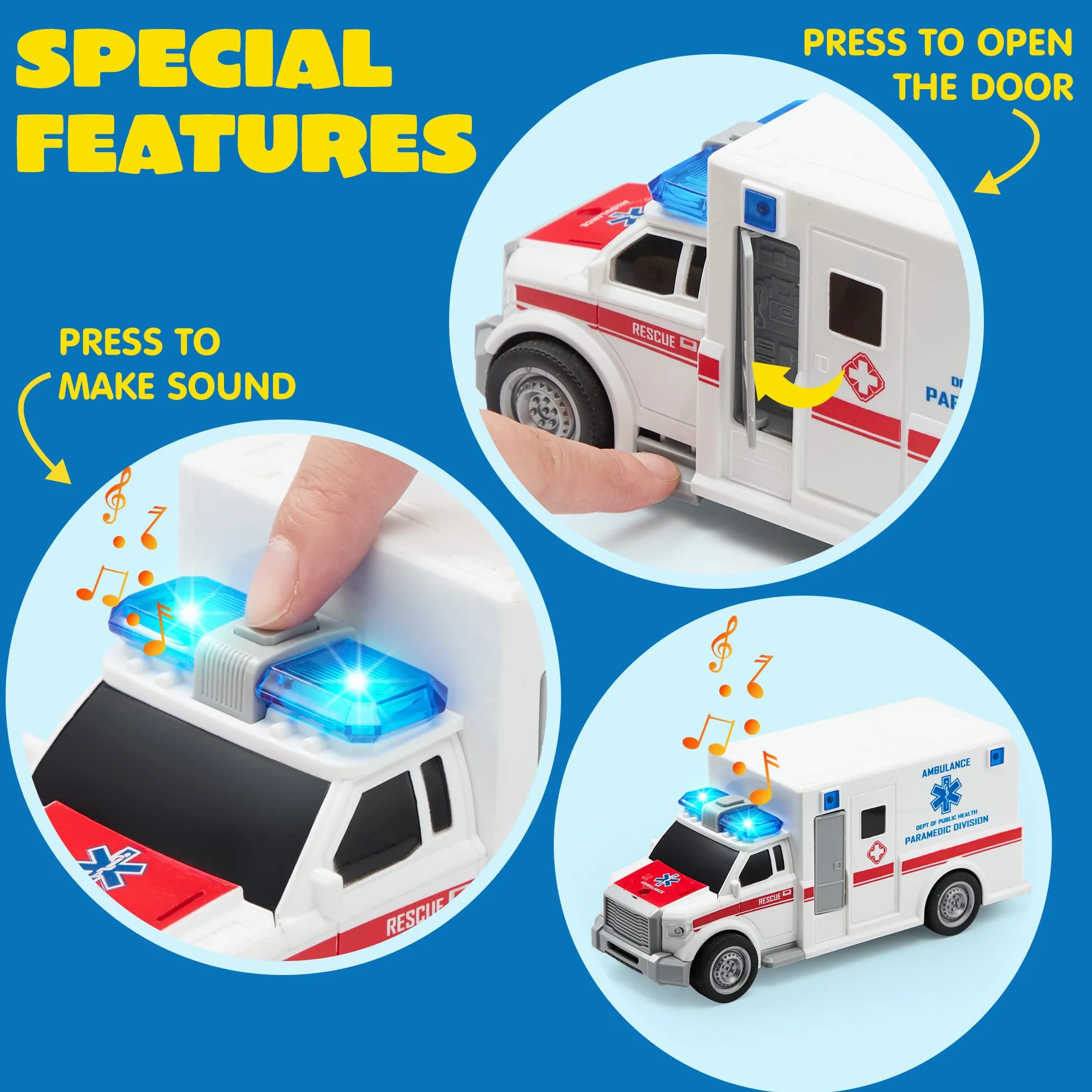 JOYIN Lot de 4 Camion de Pompiers Ambulance Voiture de Police Hélicoptère de Secours