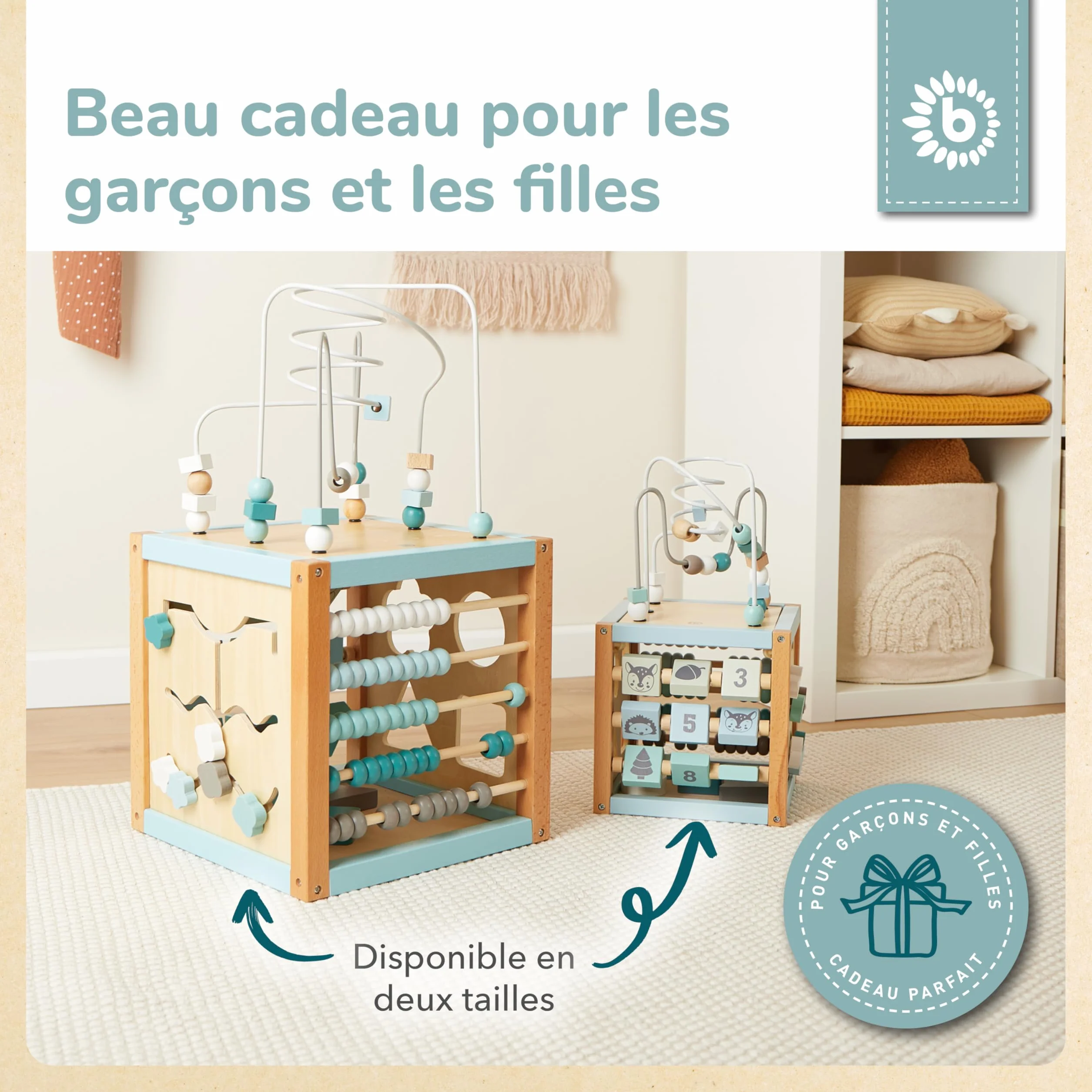 BIECO Cube D'activité Bois Jeu Motricité Bébé Table