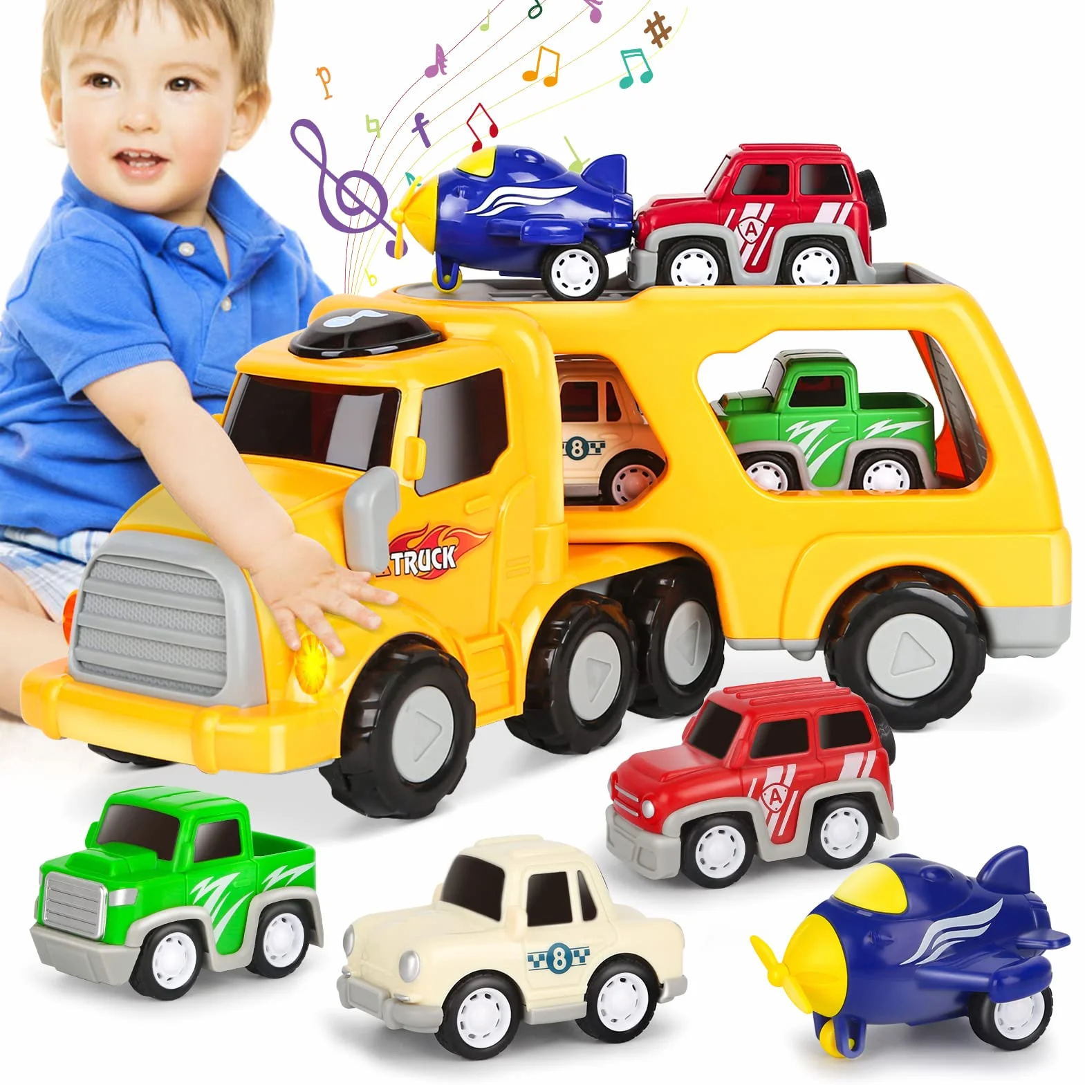Jouet de Camion pour Enfant 5 en 1 avec Sons et Lumières Cadeau de Noël pour 2-4 Ans Garçon Filles