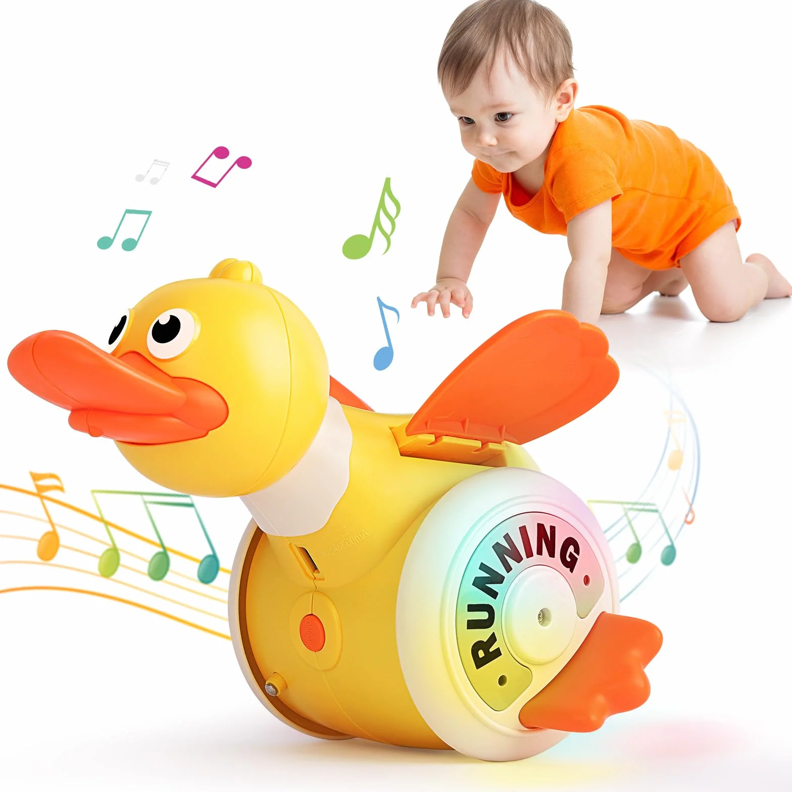 Jouet Canard Rampant avec Musique, Danse et Lumière, Rechargeable USB, pour Bébés 1-4 Ans