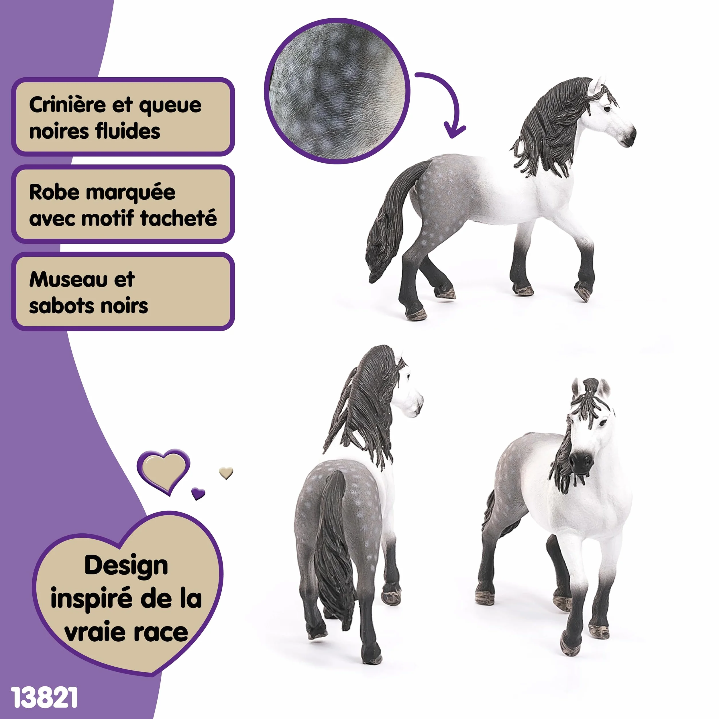 Schleich Horse Club Étalon andalou 13821 Cheval fidèle aux détails Jouet Cheval 14 x 4 x 11 cm